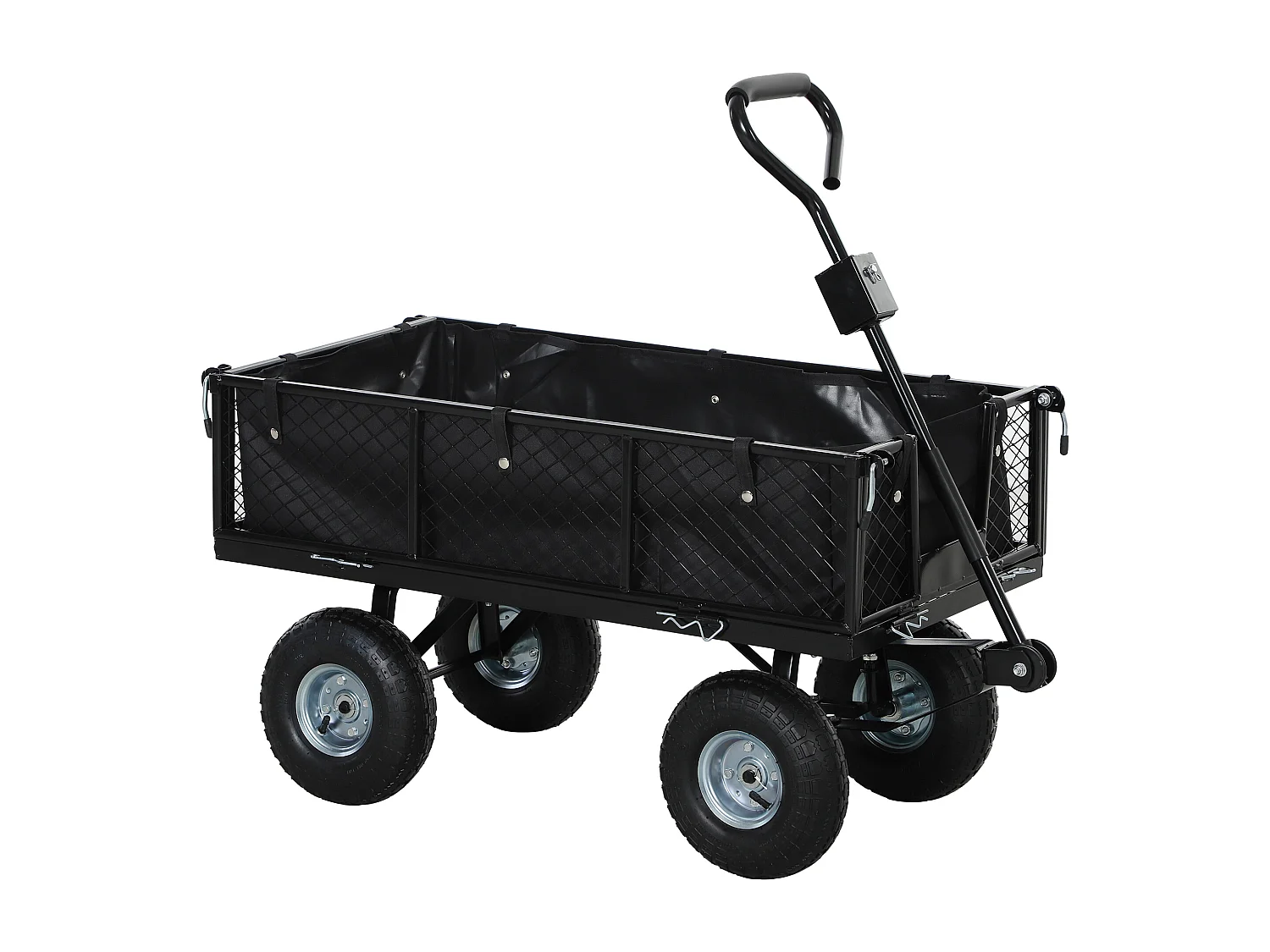 Carrello da giardino con sacca portaoggetti e pareti rimovibili nero