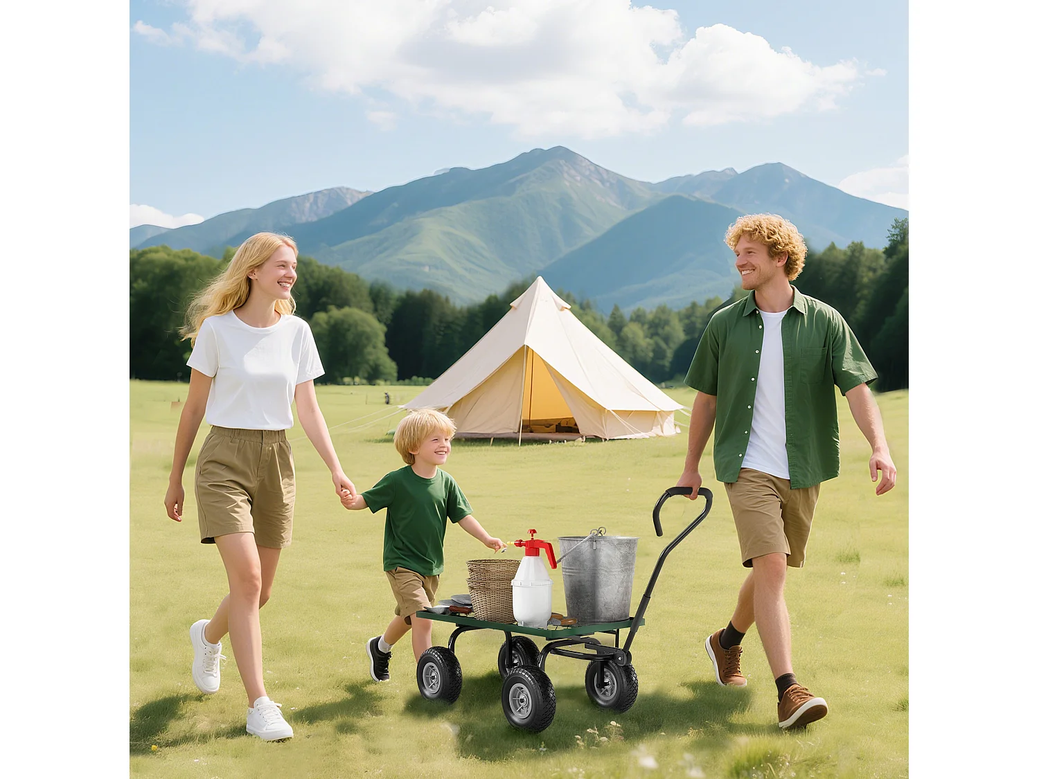 Carrello da giardino in acciaio con capacità 150 kg nero e verde