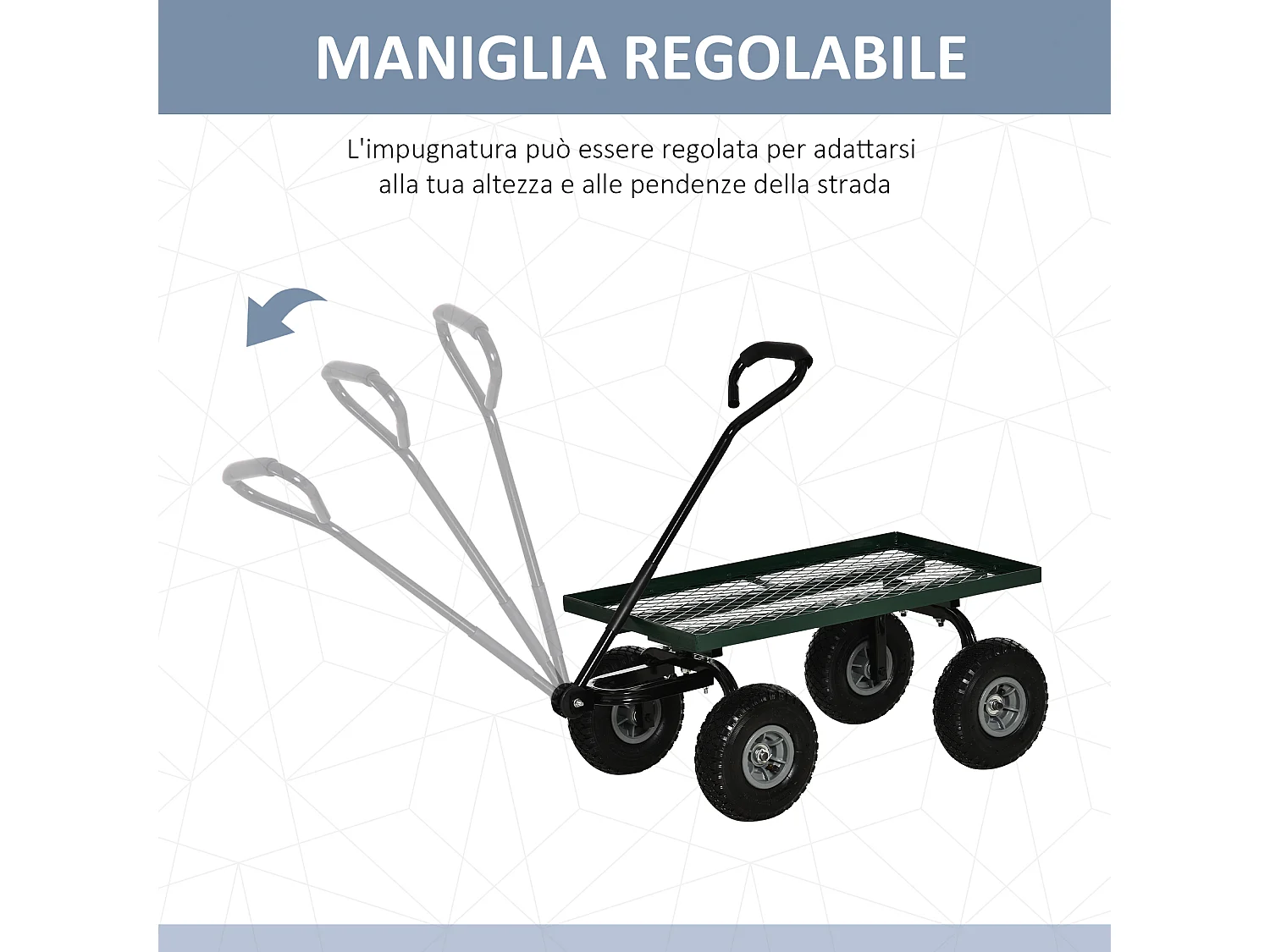 Carrello da giardino in acciaio con capacità 150 kg nero e verde