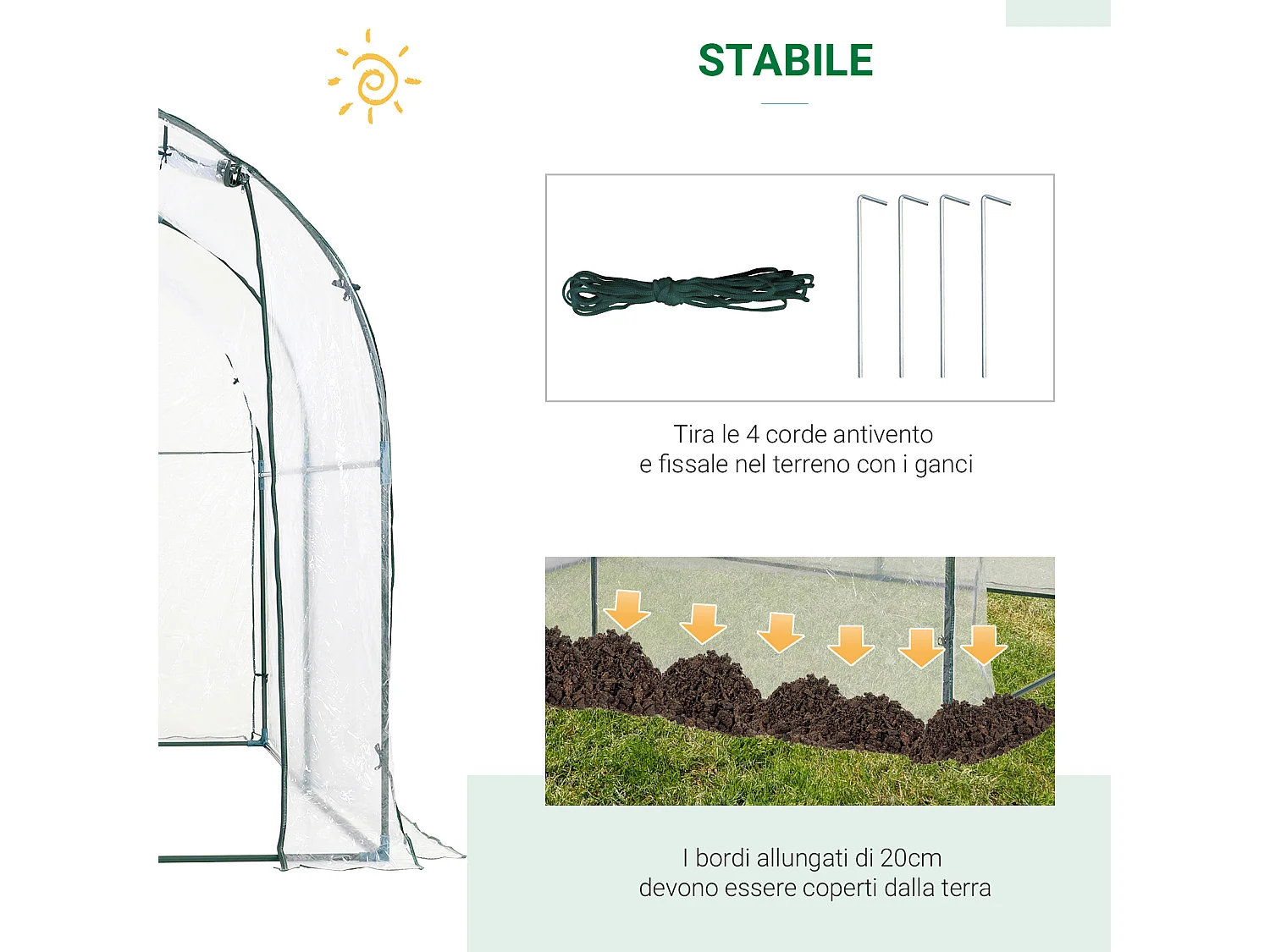 Serra a tunnel con porta avvolgibile e copertura in plastica