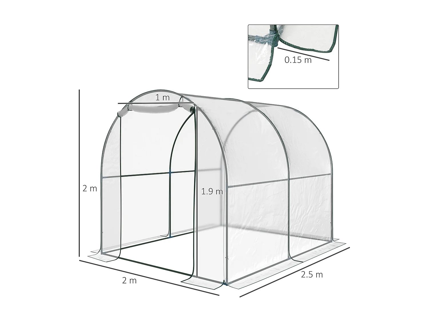 Serra a tunnel con porta avvolgibile e copertura in plastica