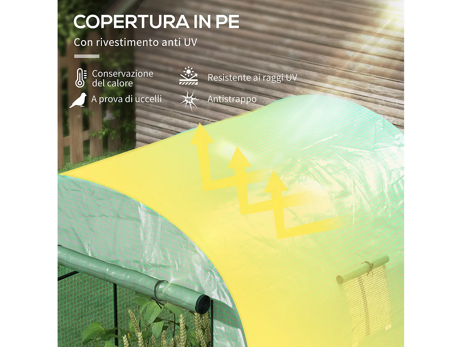 Serra a tunnel per orto con copertura verde in pe e acciaio