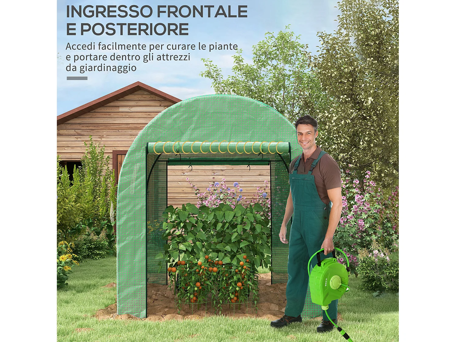 Serra a tunnel per orto con copertura verde in pe e acciaio