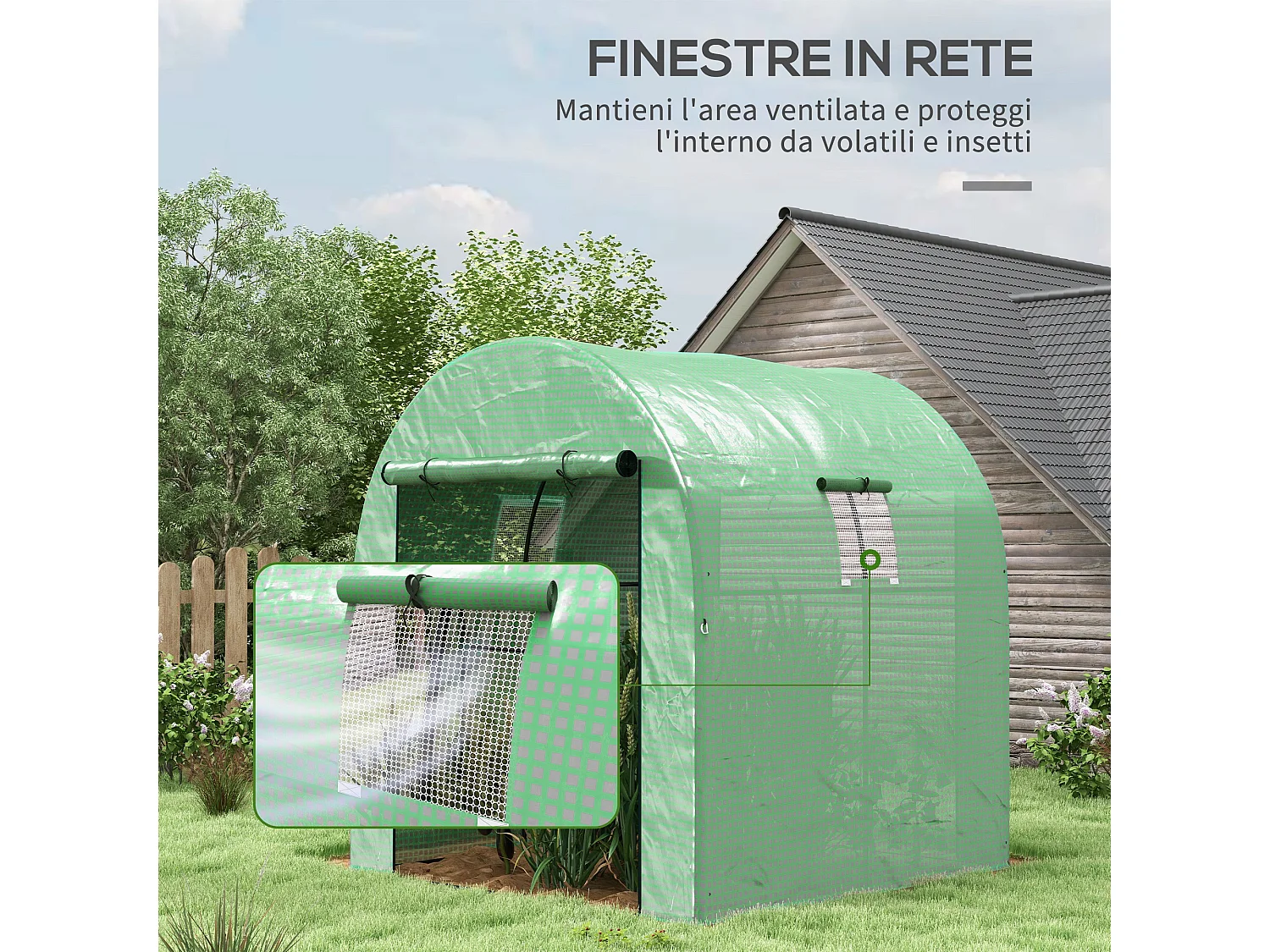 Serra a tunnel per orto con copertura verde in pe e acciaio