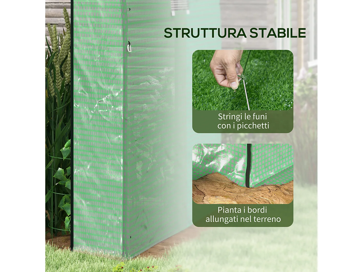 Serra a tunnel per orto con copertura verde in pe e acciaio