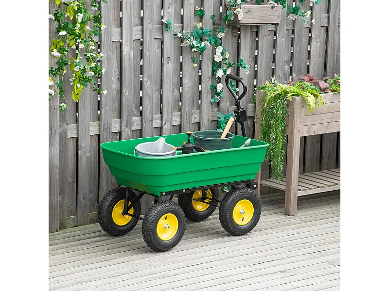 Carrello da giardino 125l in acciaio e pp con vasca verde