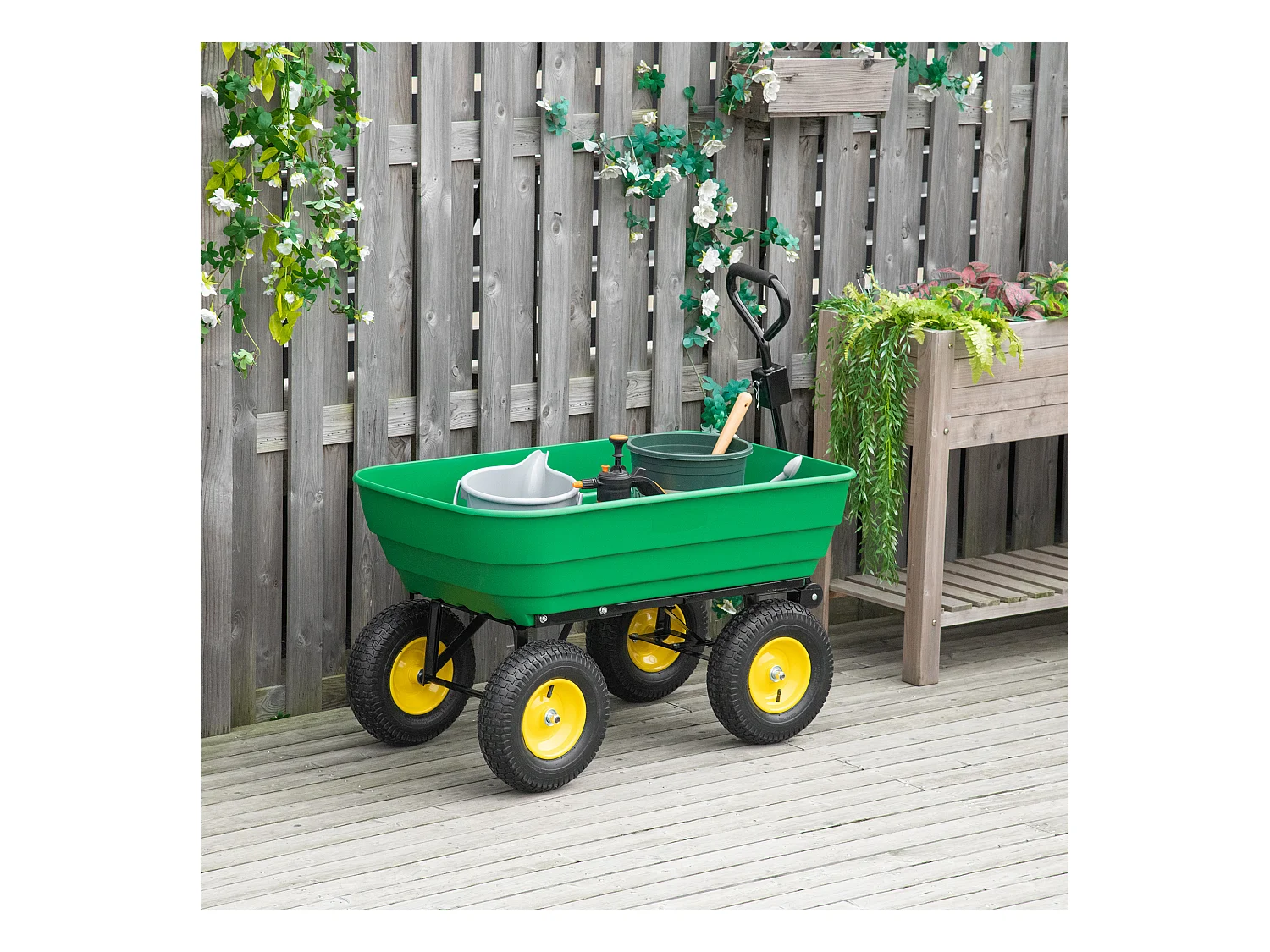 Carrello da giardino 125l in acciaio e pp con vasca verde