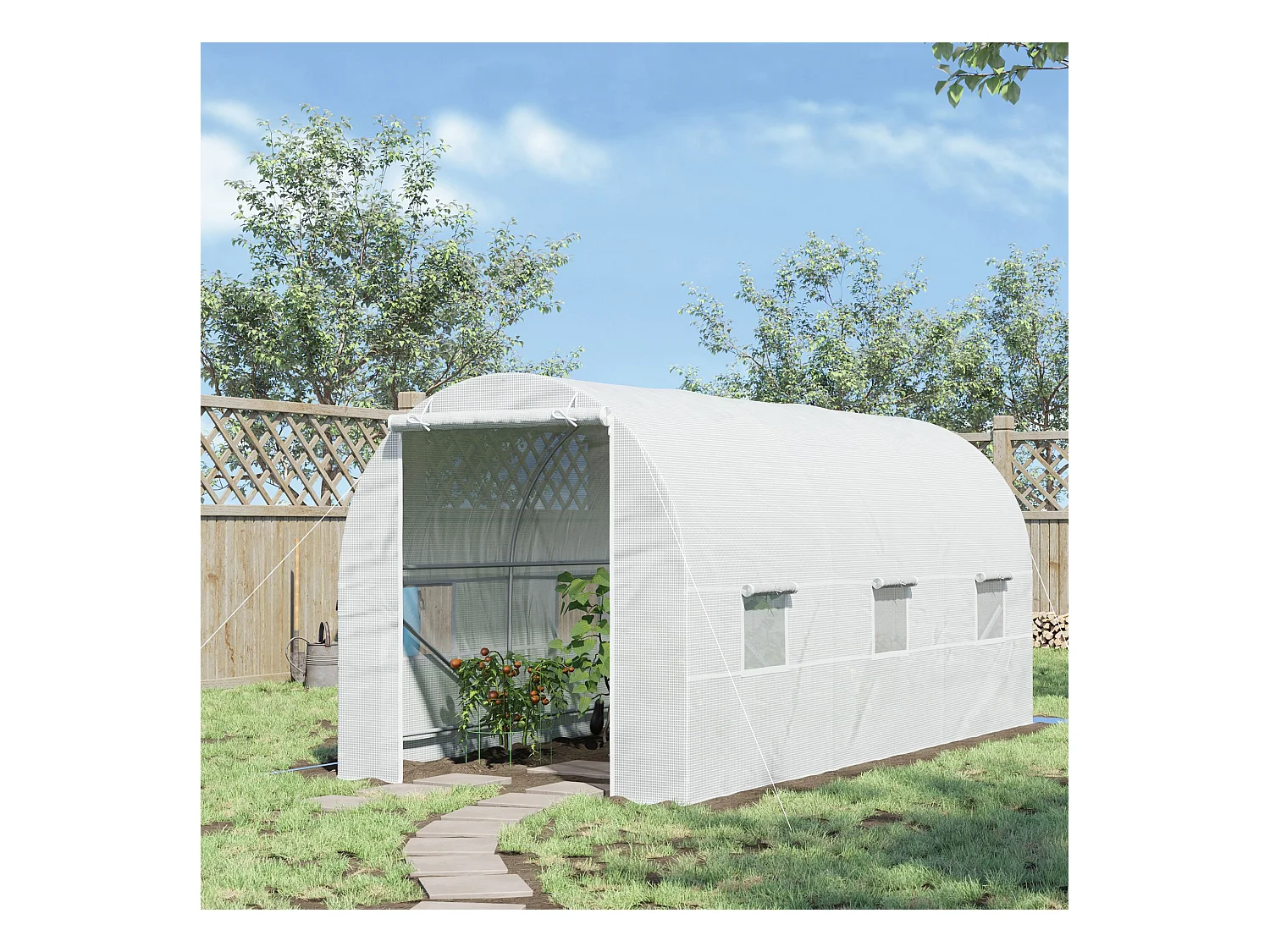 Serra da giardino a tunnel 4.5x2x2m con copertura pe bianco