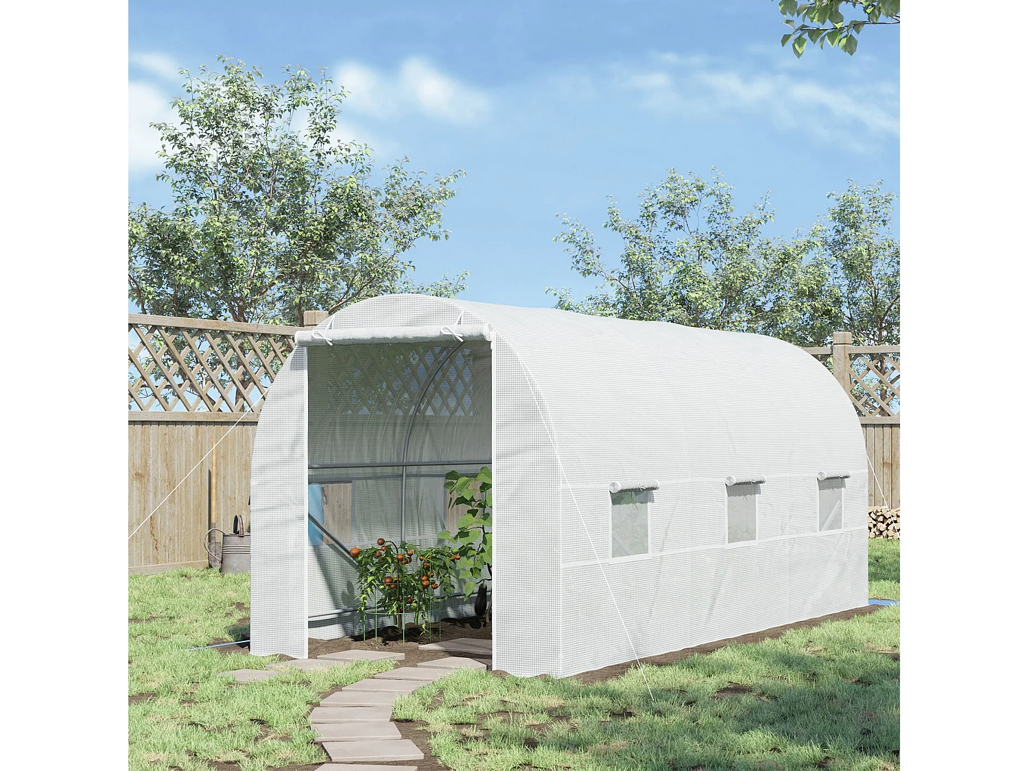 Serra da giardino a tunnel 4.5x2x2m con copertura pe bianco