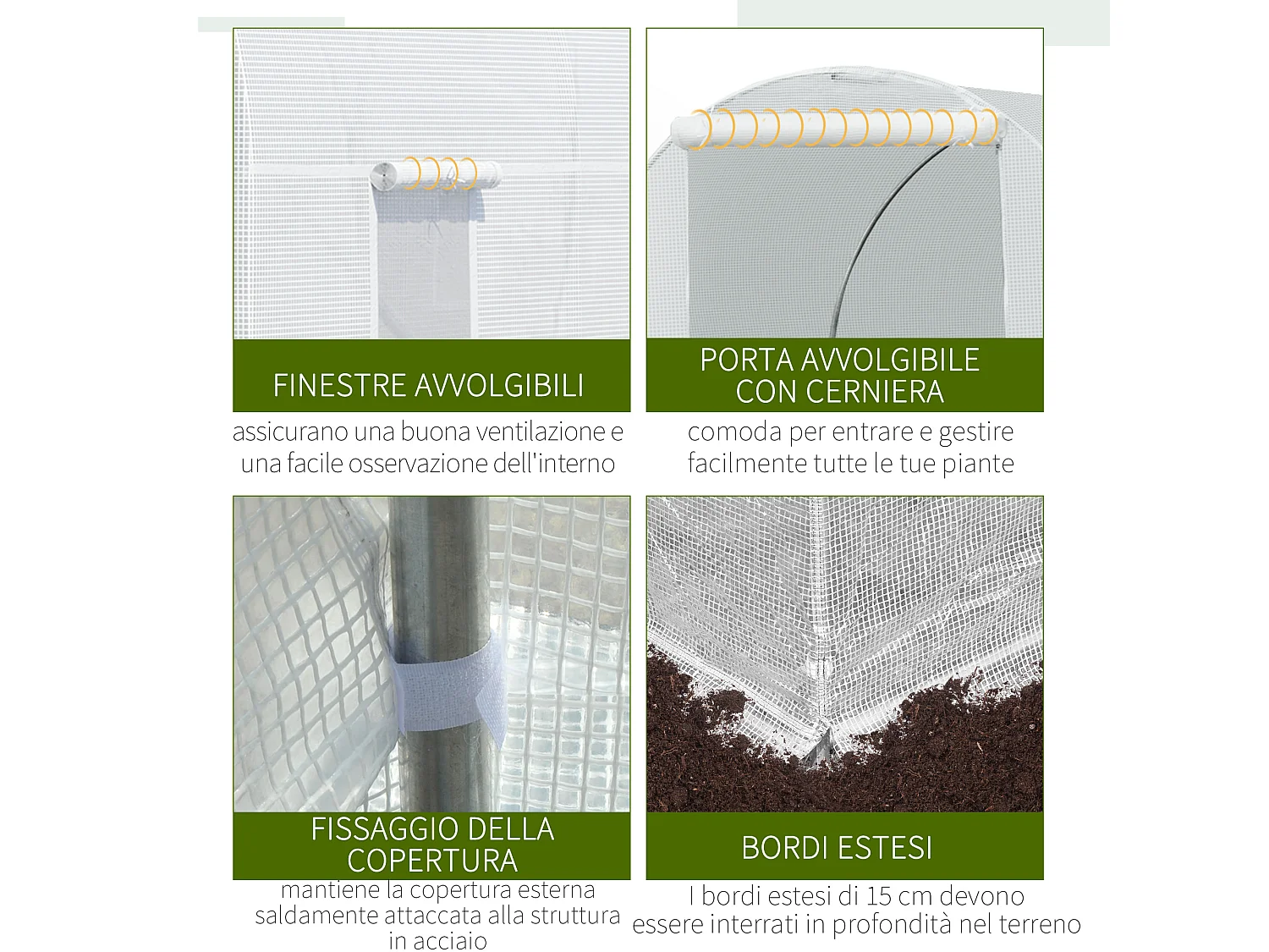 Serra da giardino a tunnel 4.5x2x2m con copertura pe bianco