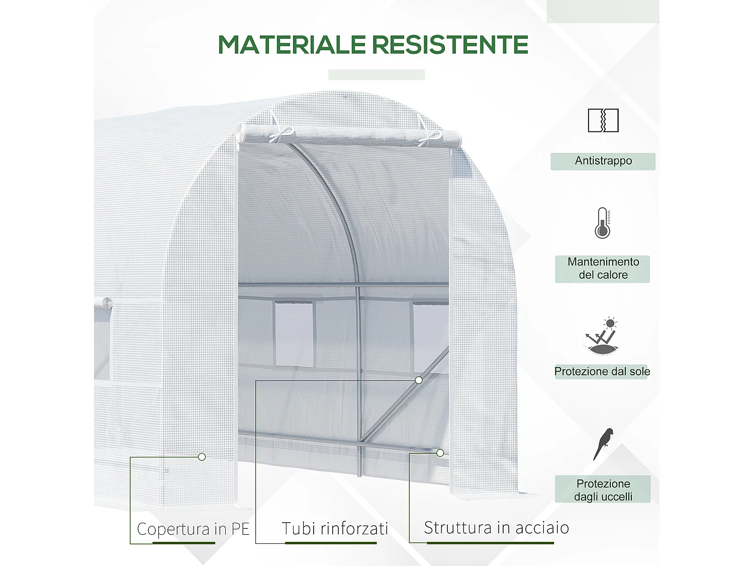 Serra da giardino a tunnel 4.5x2x2m con copertura pe bianco