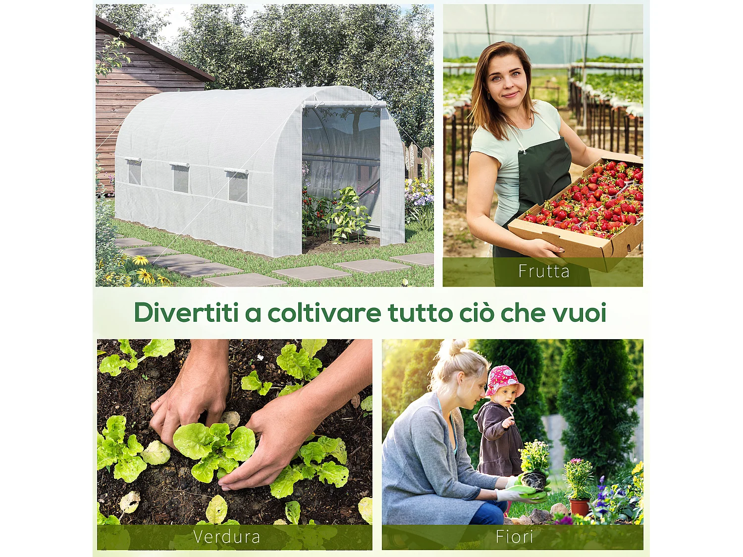 Serra da giardino a tunnel 4.5x2x2m con copertura pe bianco