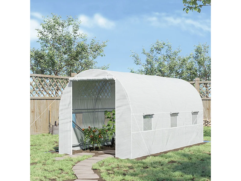 Serra da giardino a tunnel 4.5x2x2m con copertura pe bianco