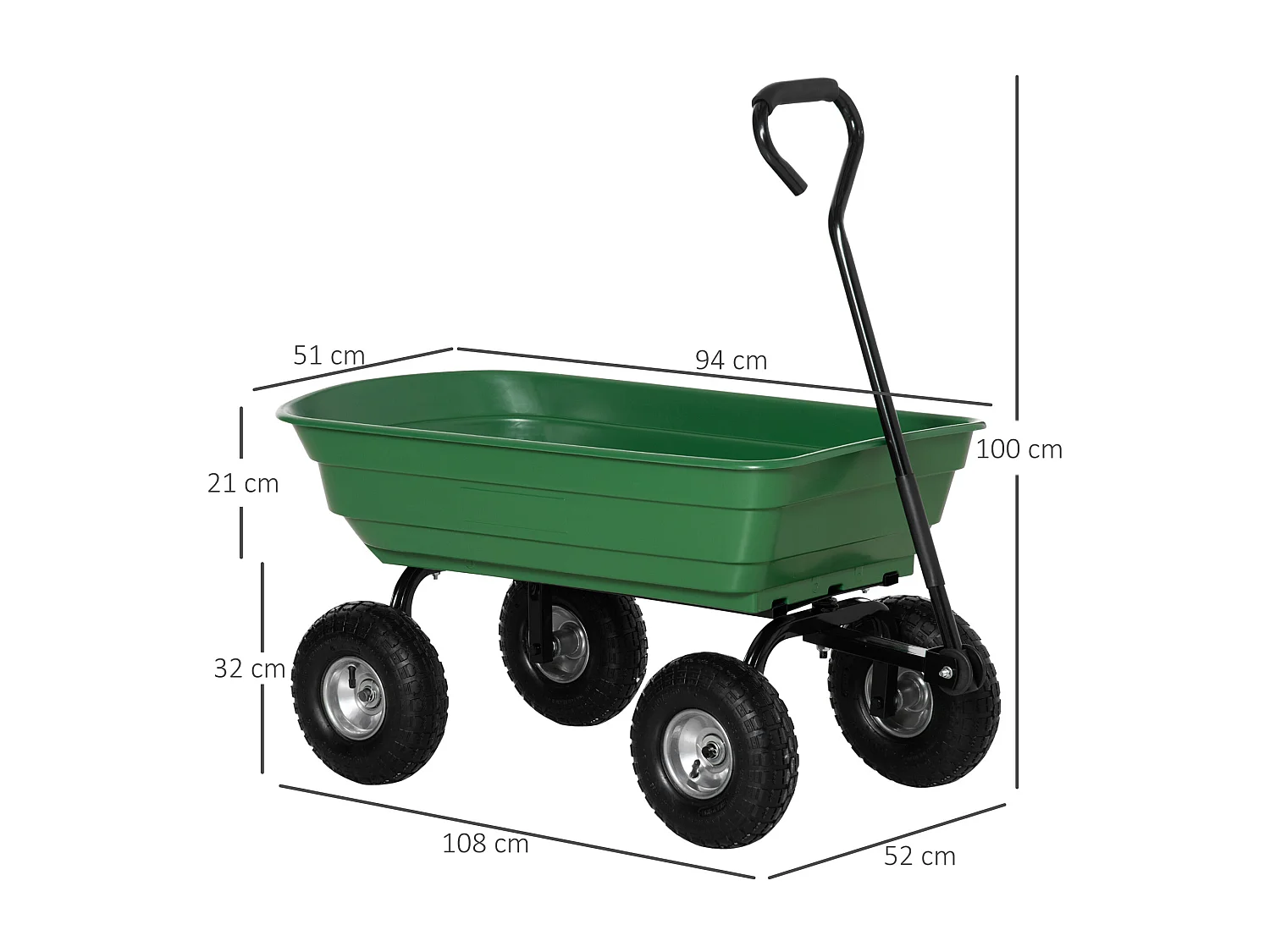 Carrello da giardino struttura in acciaio 108x52x100cm verde