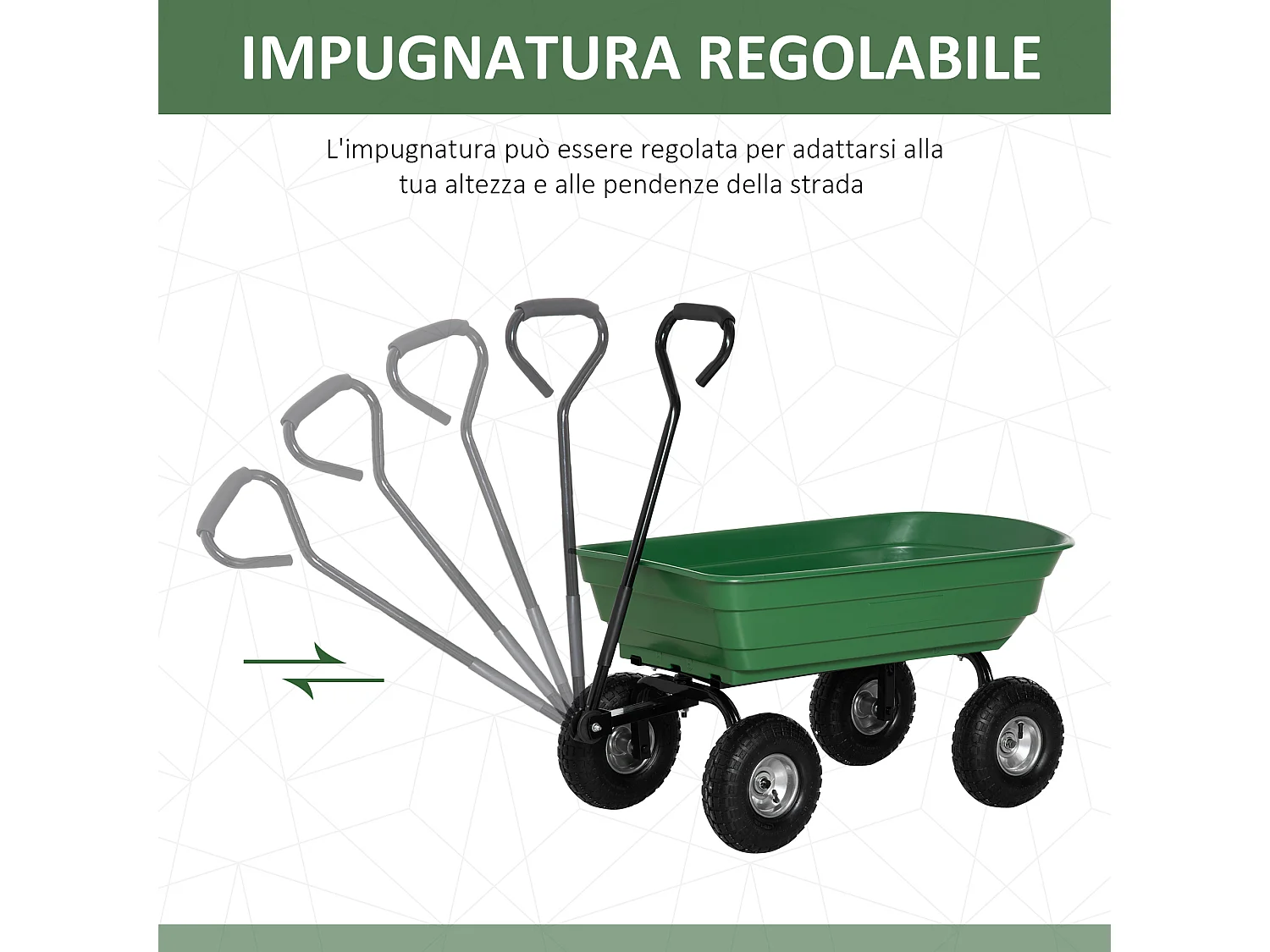 Carrello da giardino struttura in acciaio 108x52x100cm verde