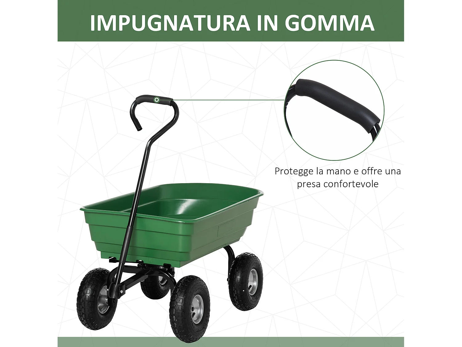 Carrello da giardino struttura in acciaio 108x52x100cm verde