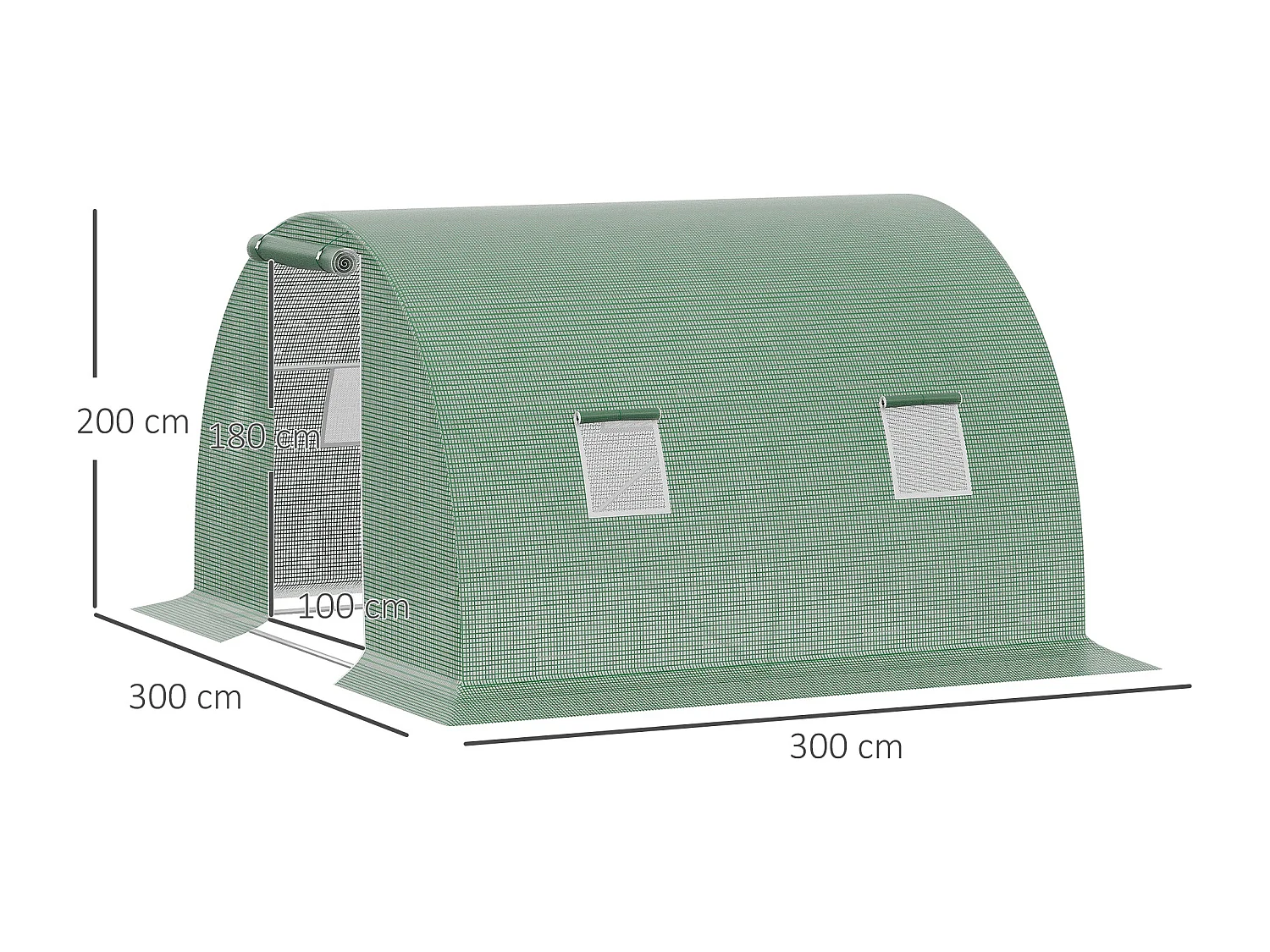 Serra a tunnel 3x3x2m con porta avvolgibile e 4 finestre
