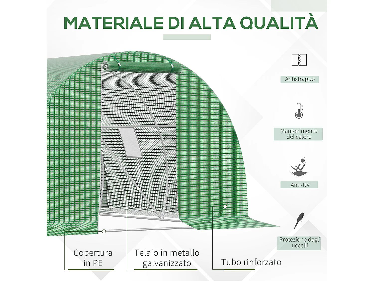 Serra a tunnel 3x3x2m con porta avvolgibile e 4 finestre