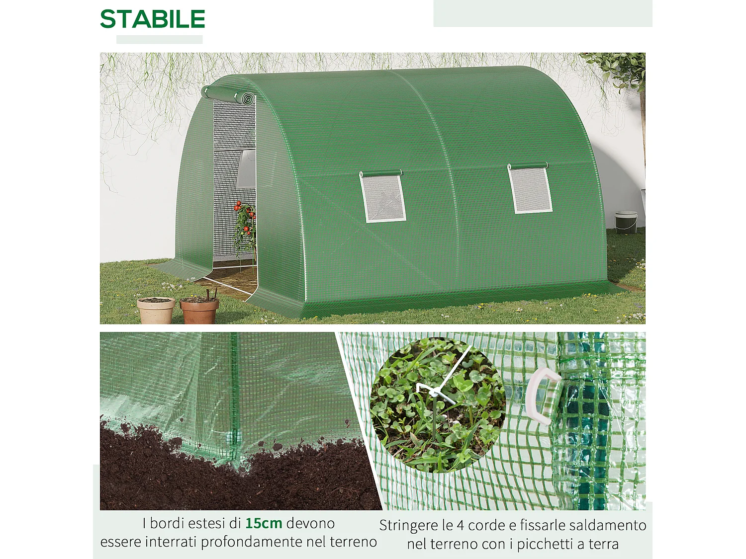 Serra a tunnel 3x3x2m con porta avvolgibile e 4 finestre