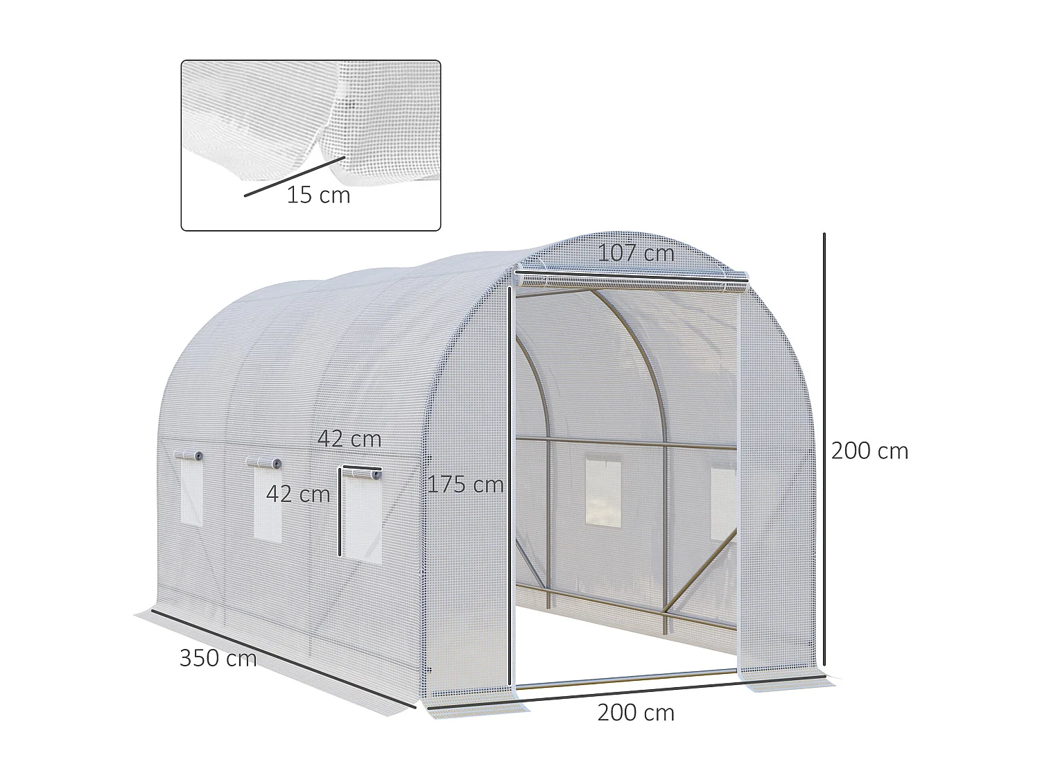 Serra da giardino per piante in pe con tubi in metallo 3.5x2x2m bianco
