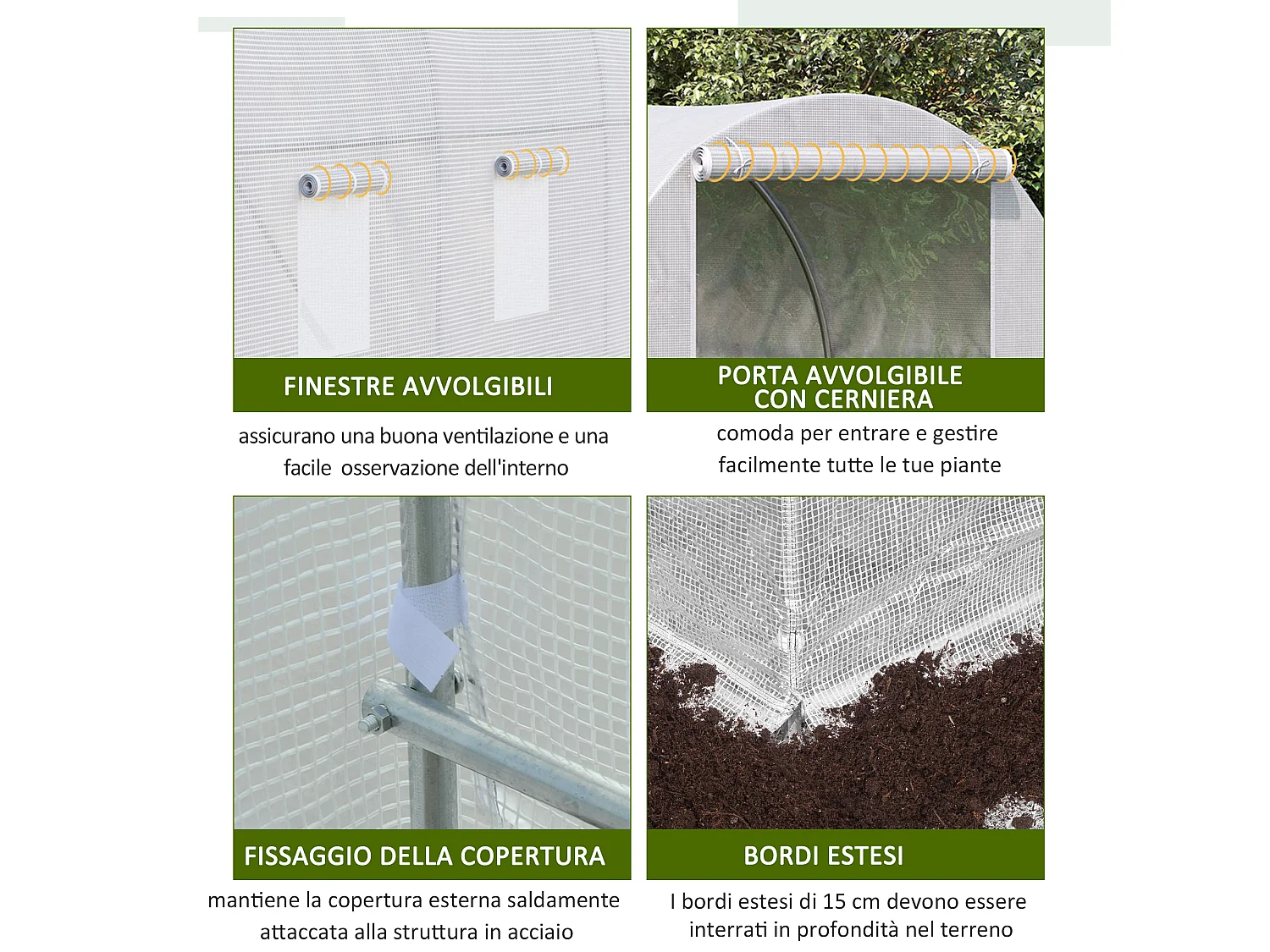 Serra da giardino per piante in pe con tubi in metallo 3.5x2x2m bianco