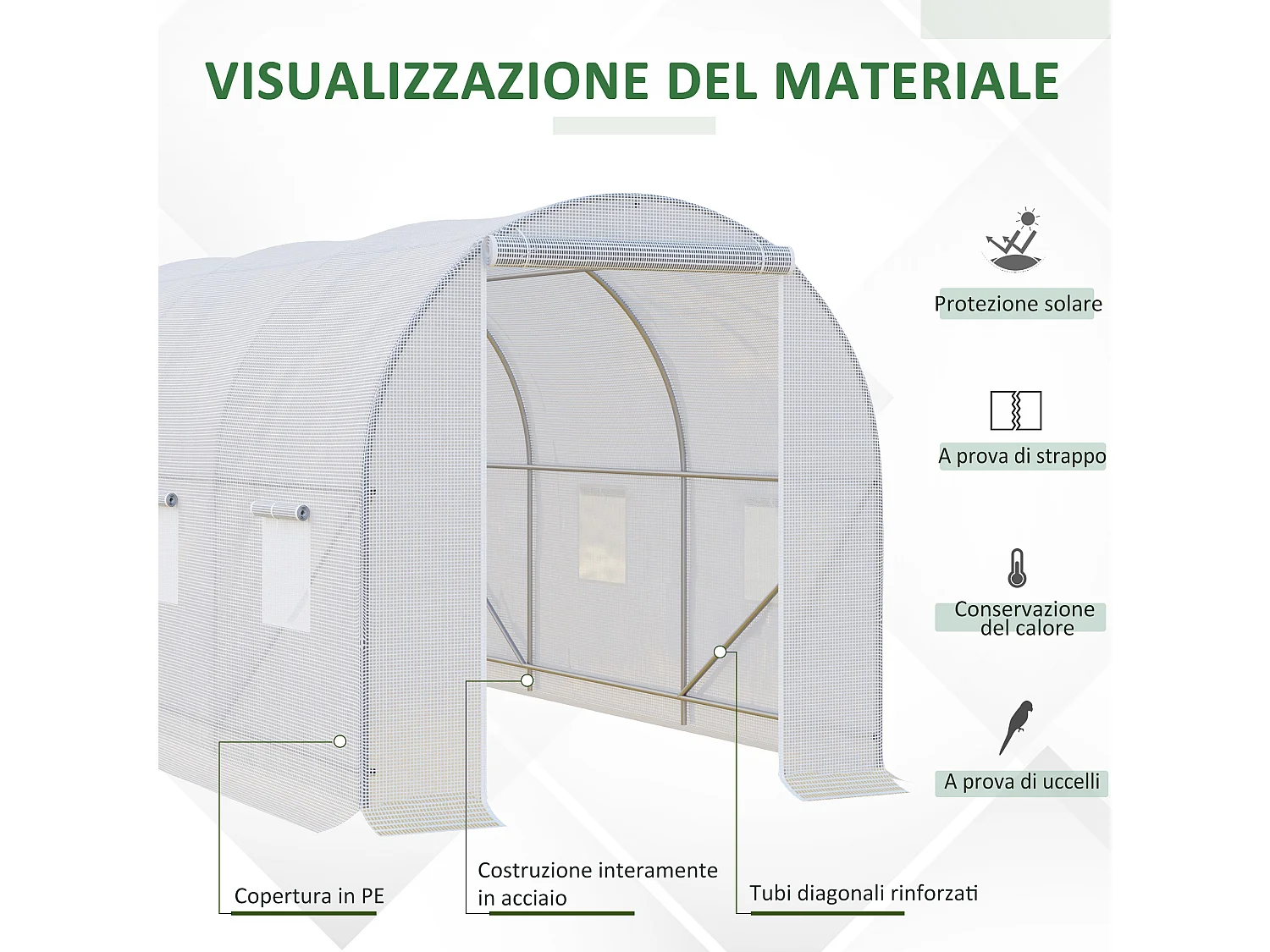 Serra da giardino per piante in pe con tubi in metallo 3.5x2x2m bianco