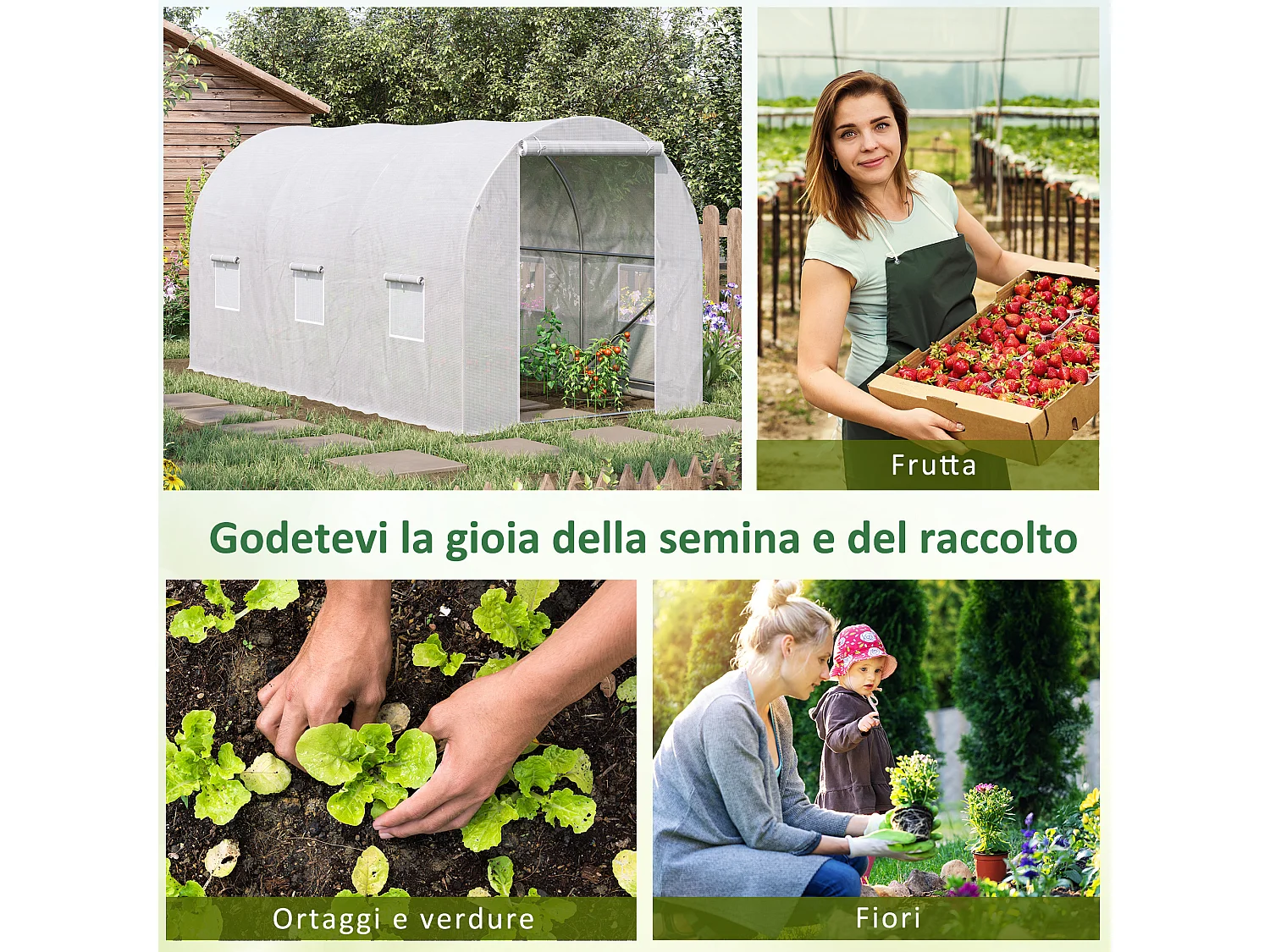 Serra da giardino per piante in pe con tubi in metallo 3.5x2x2m bianco