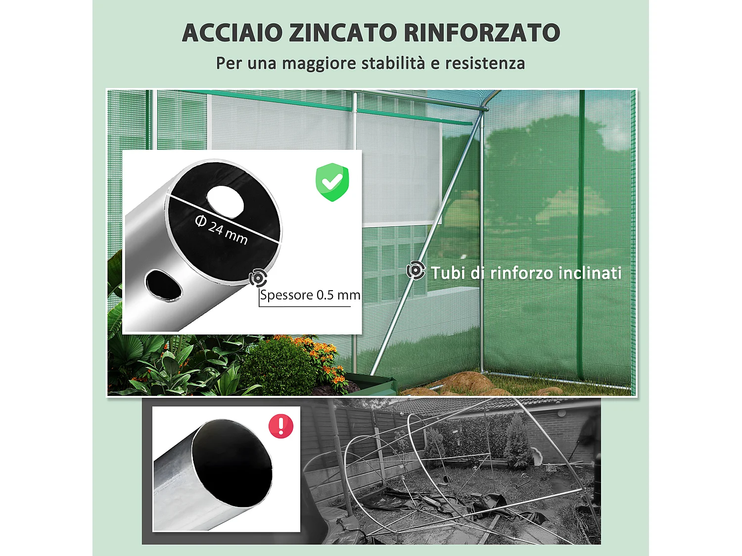 Serra a tunnel con 3 porte avvolgibili e 6 finestrelle 6x3x2 m verde