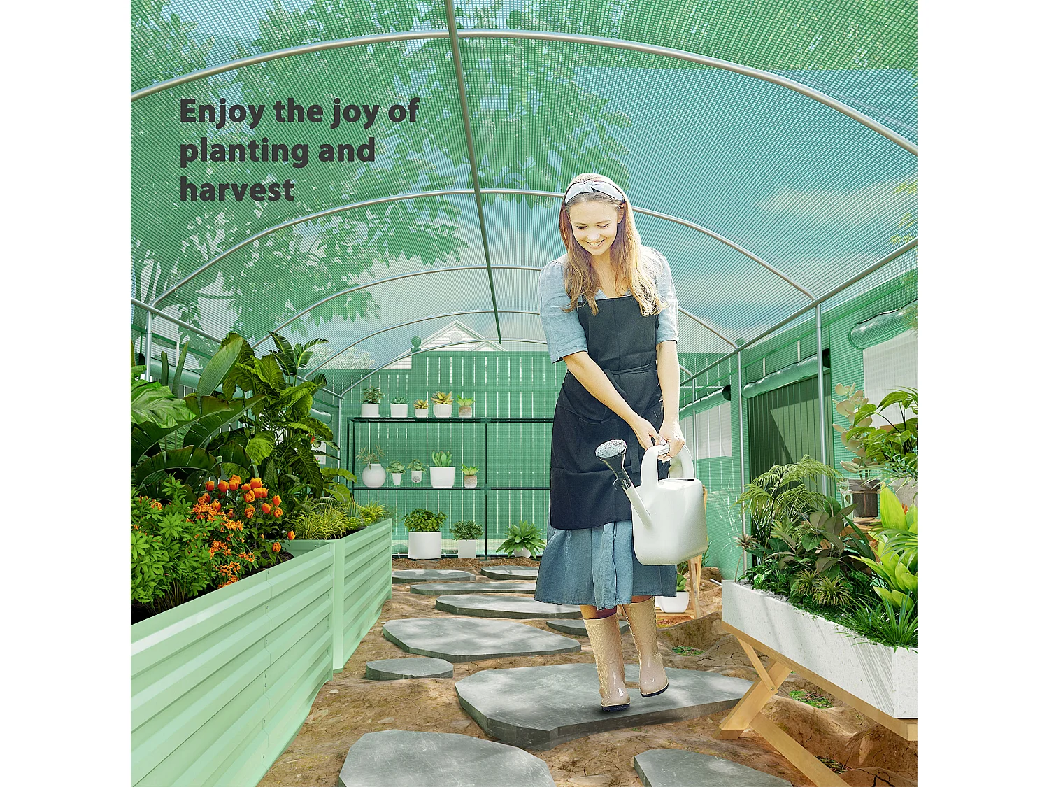 Serra a tunnel con 3 porte avvolgibili e 6 finestrelle 6x3x2 m verde