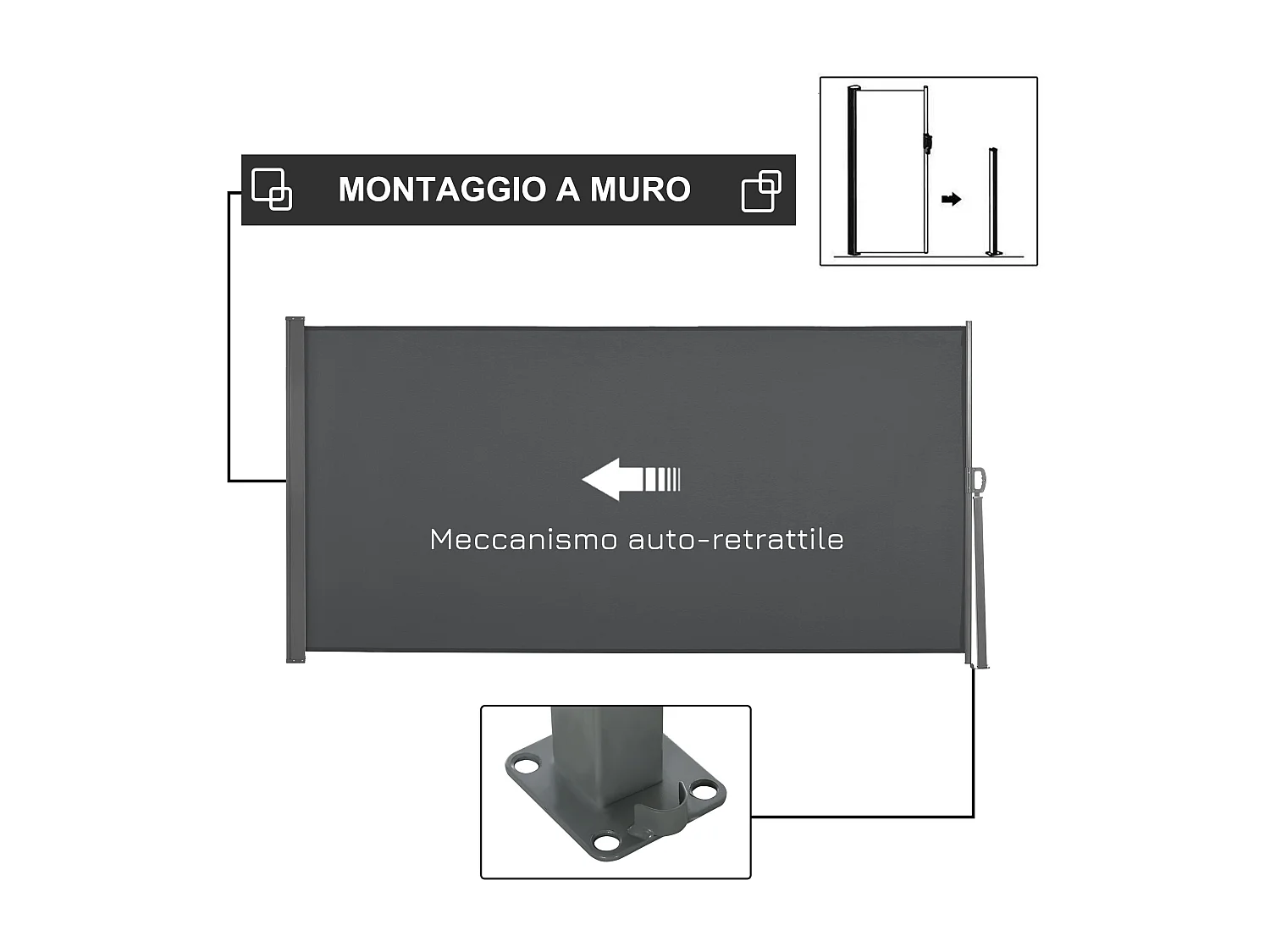 Frangivista da giardino estensibile fino 3m e avvolgibile grigio