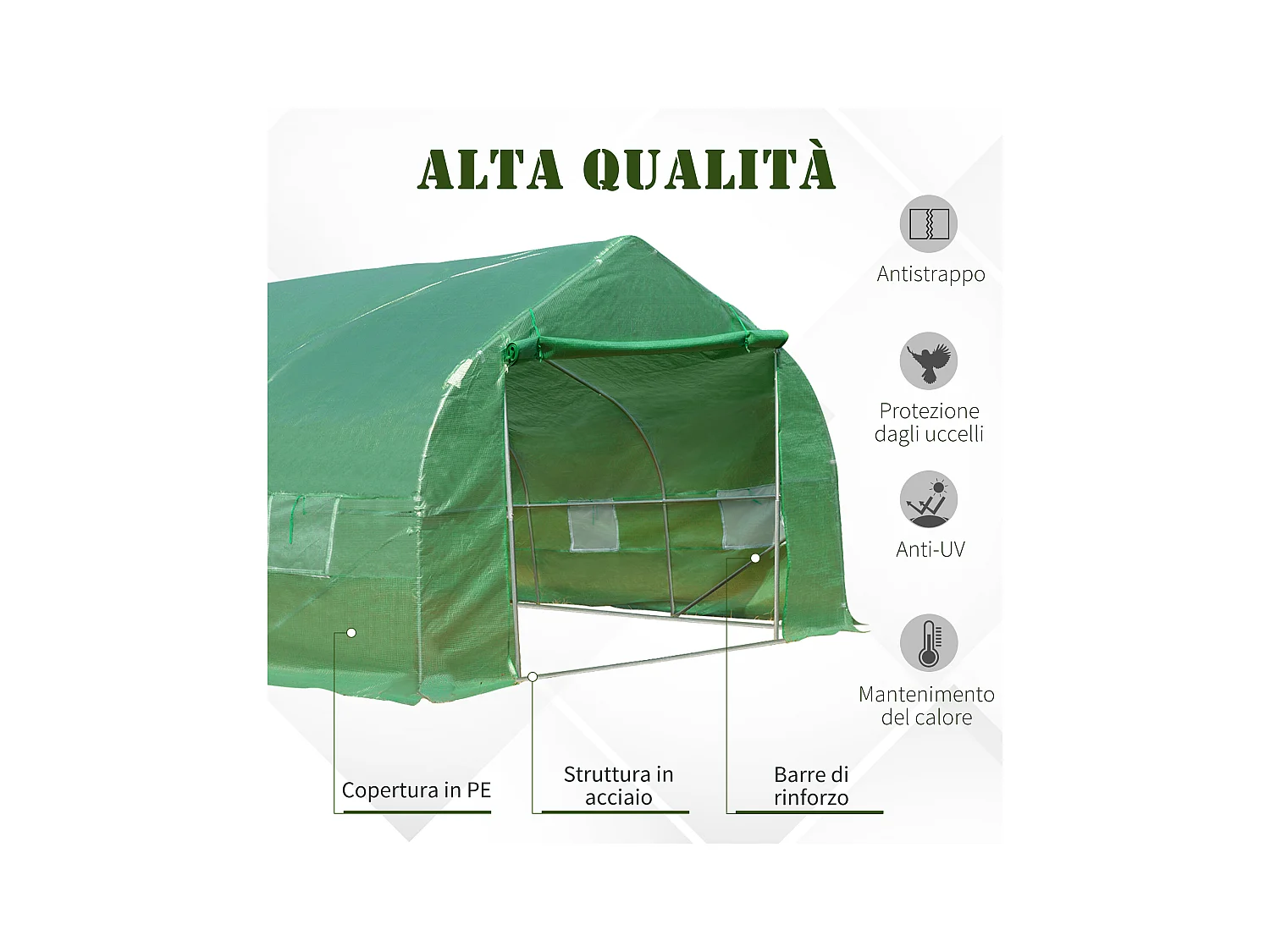 Serra per orto a tunnel 8x3x2m in pe con porta e finestre