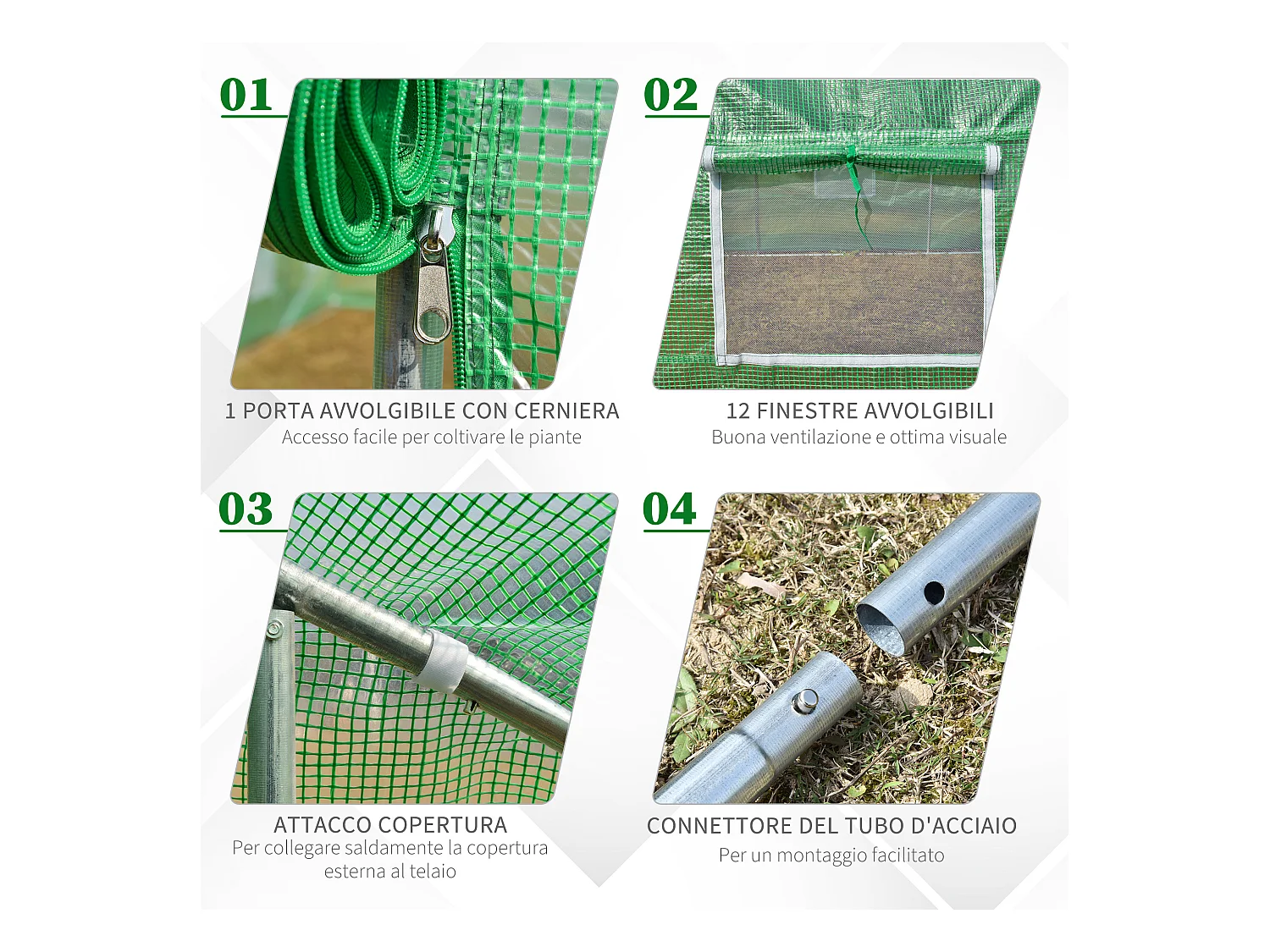 Serra per orto a tunnel 8x3x2m in pe con porta e finestre