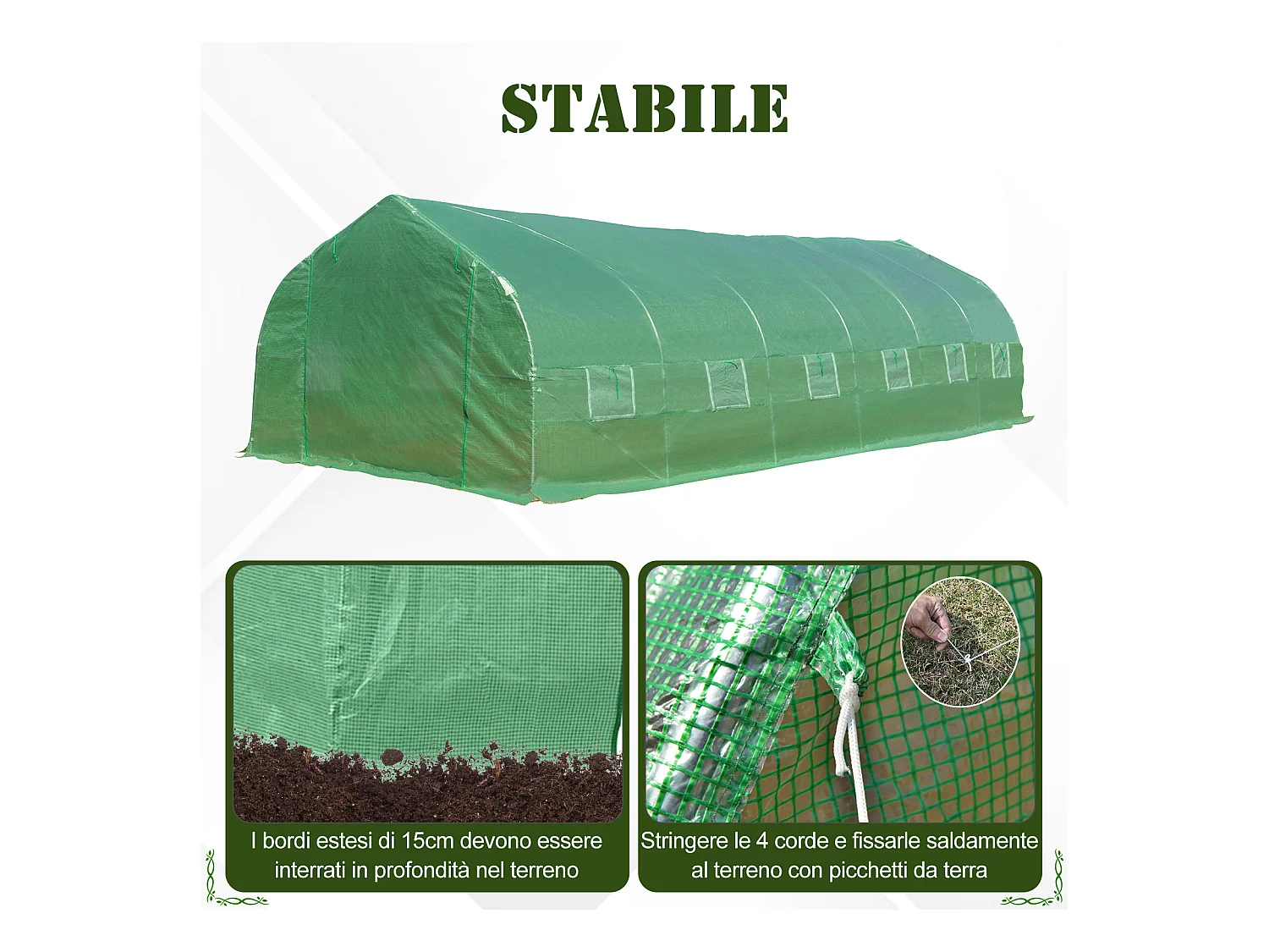 Serra per orto a tunnel 8x3x2m in pe con porta e finestre