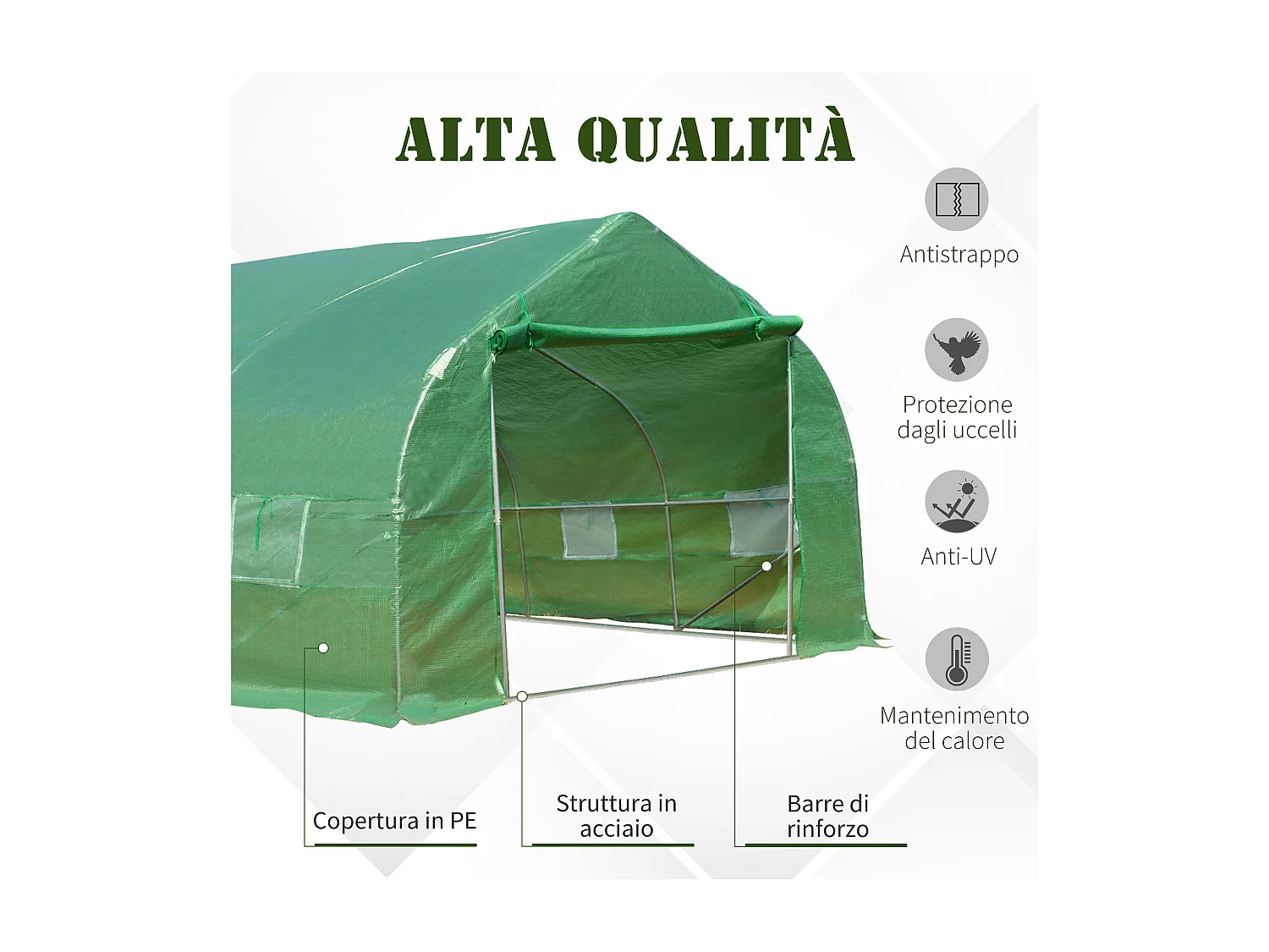 Serra per orto a tunnel 8x3x2m in pe con porta e finestre