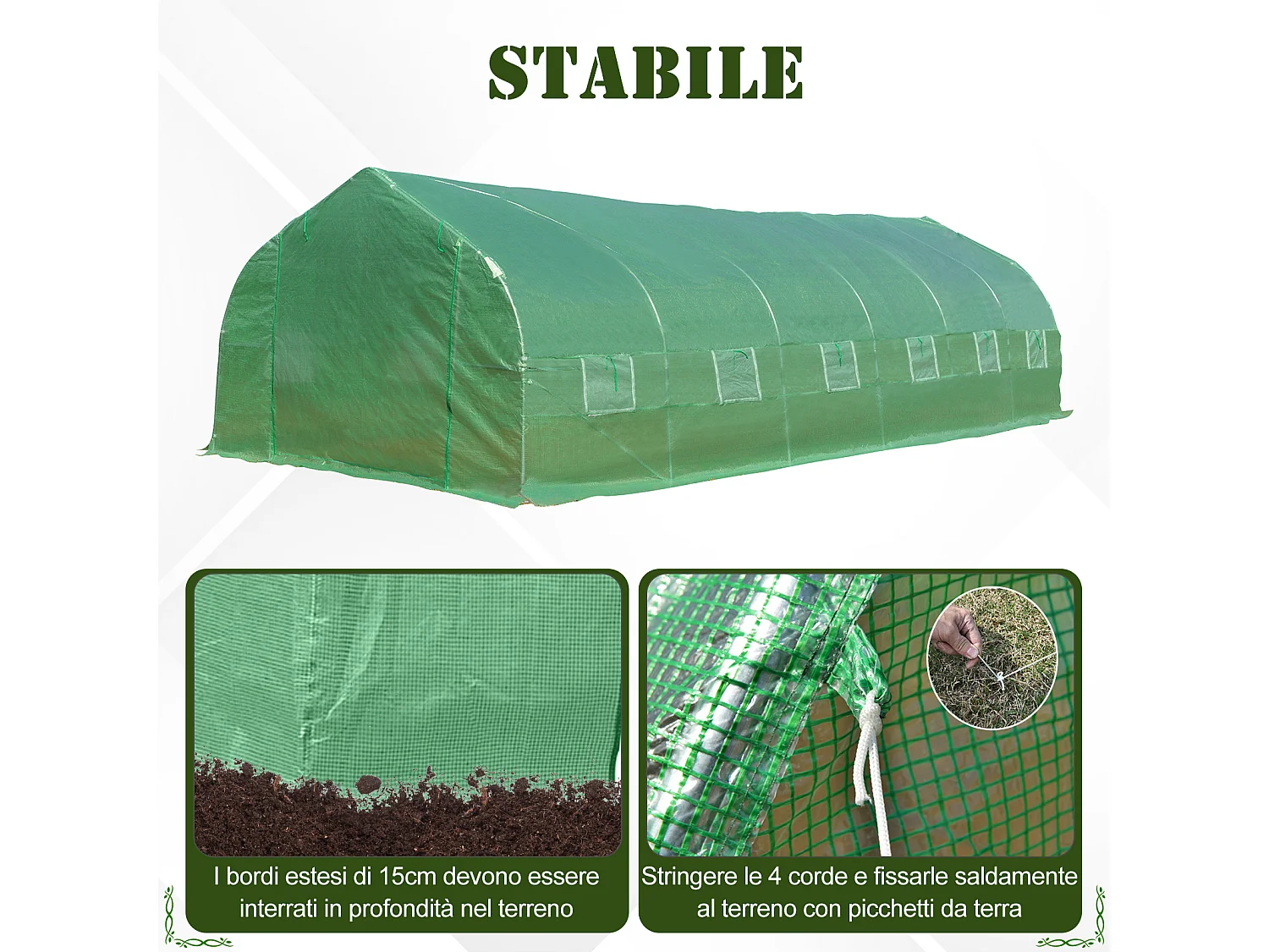 Serra per orto a tunnel 8x3x2m in pe con porta e finestre