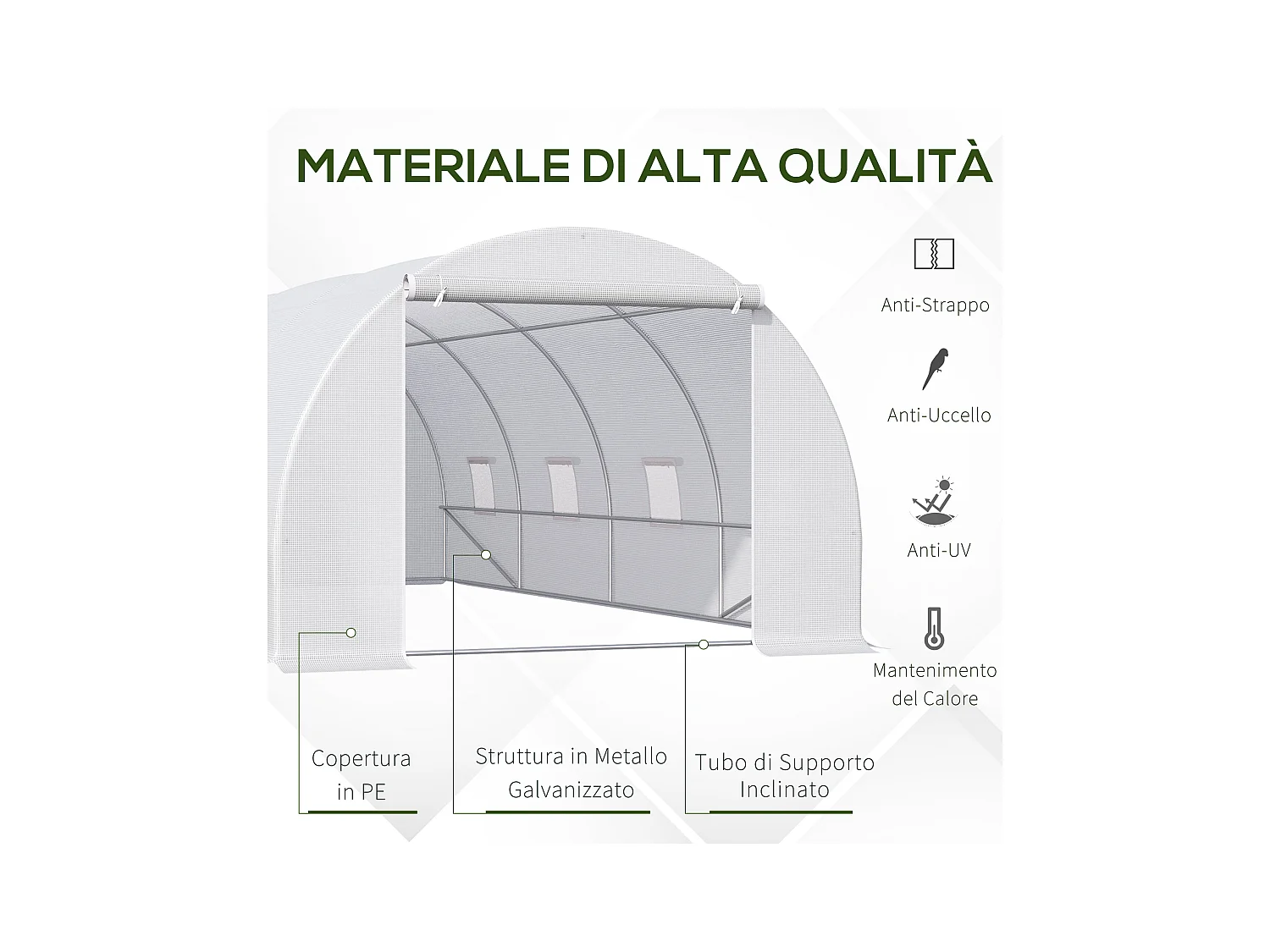 Serra a tunnel 6x3x2m per orto e giardino in metallo e pe