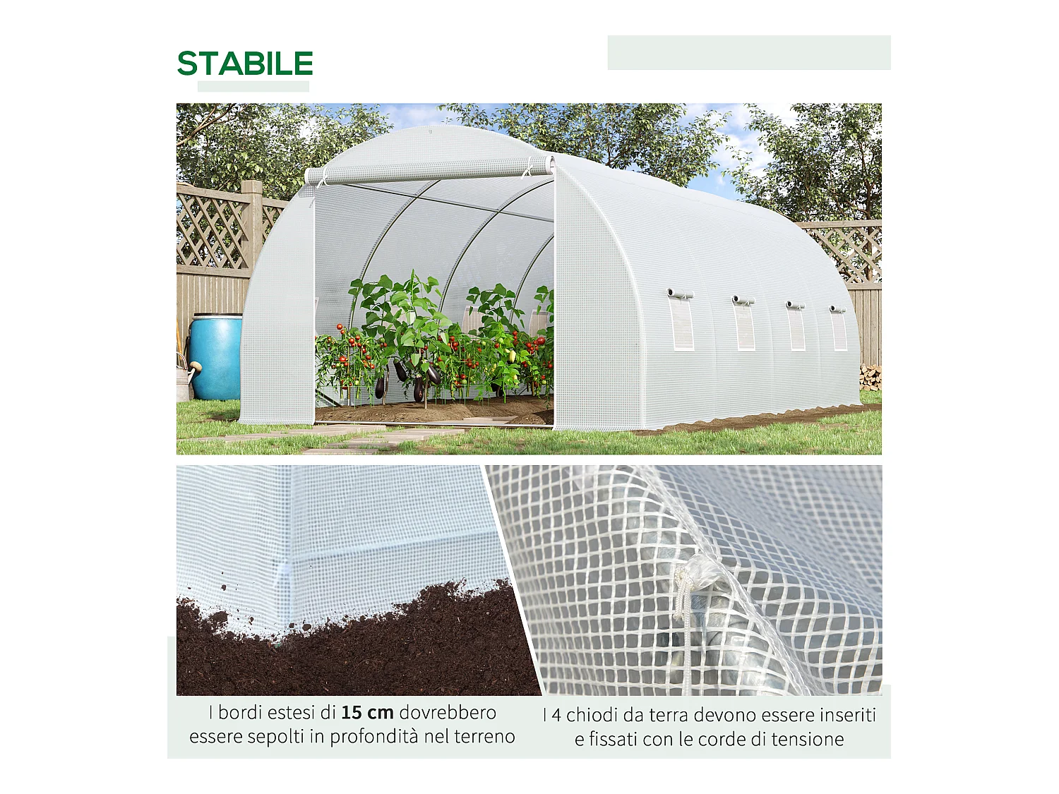 Serra a tunnel 6x3x2m per orto e giardino in metallo e pe