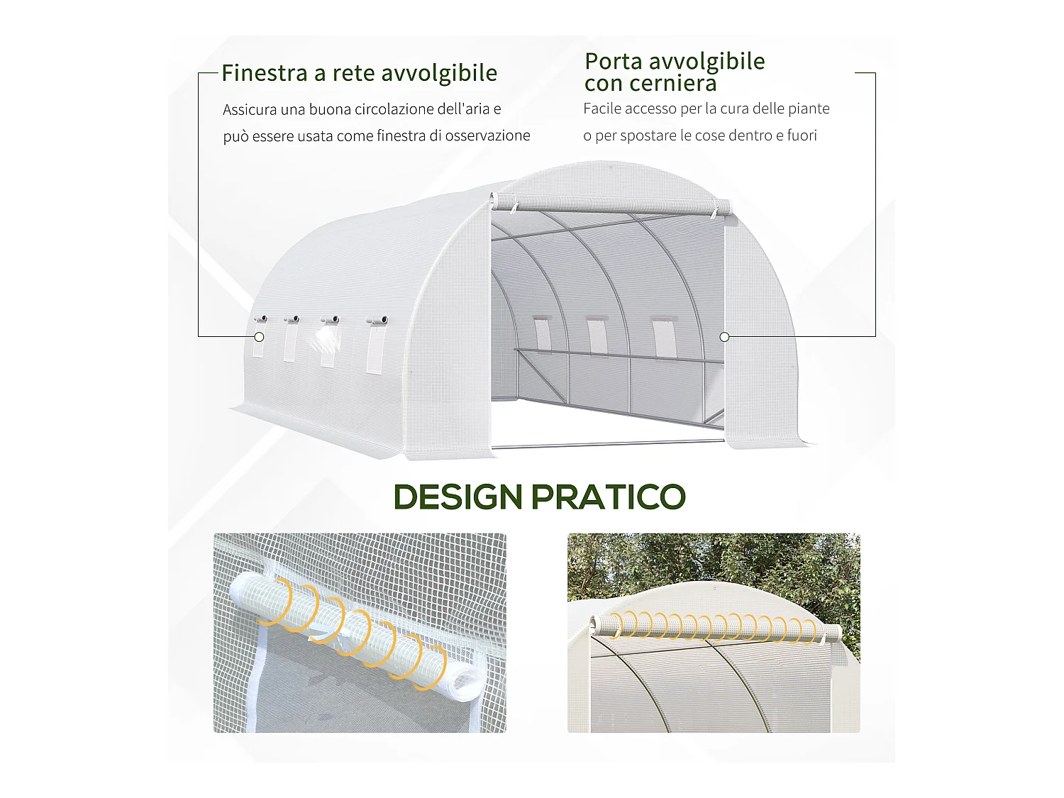 Serra a tunnel 6x3x2m per orto e giardino in metallo e pe