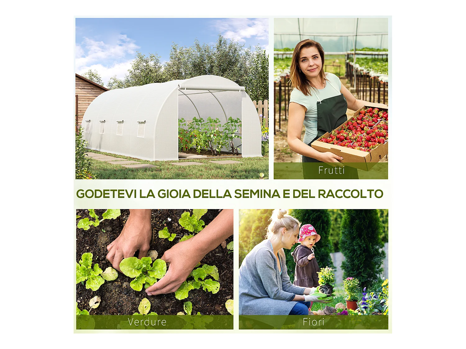 Serra a tunnel 6x3x2m per orto e giardino in metallo e pe