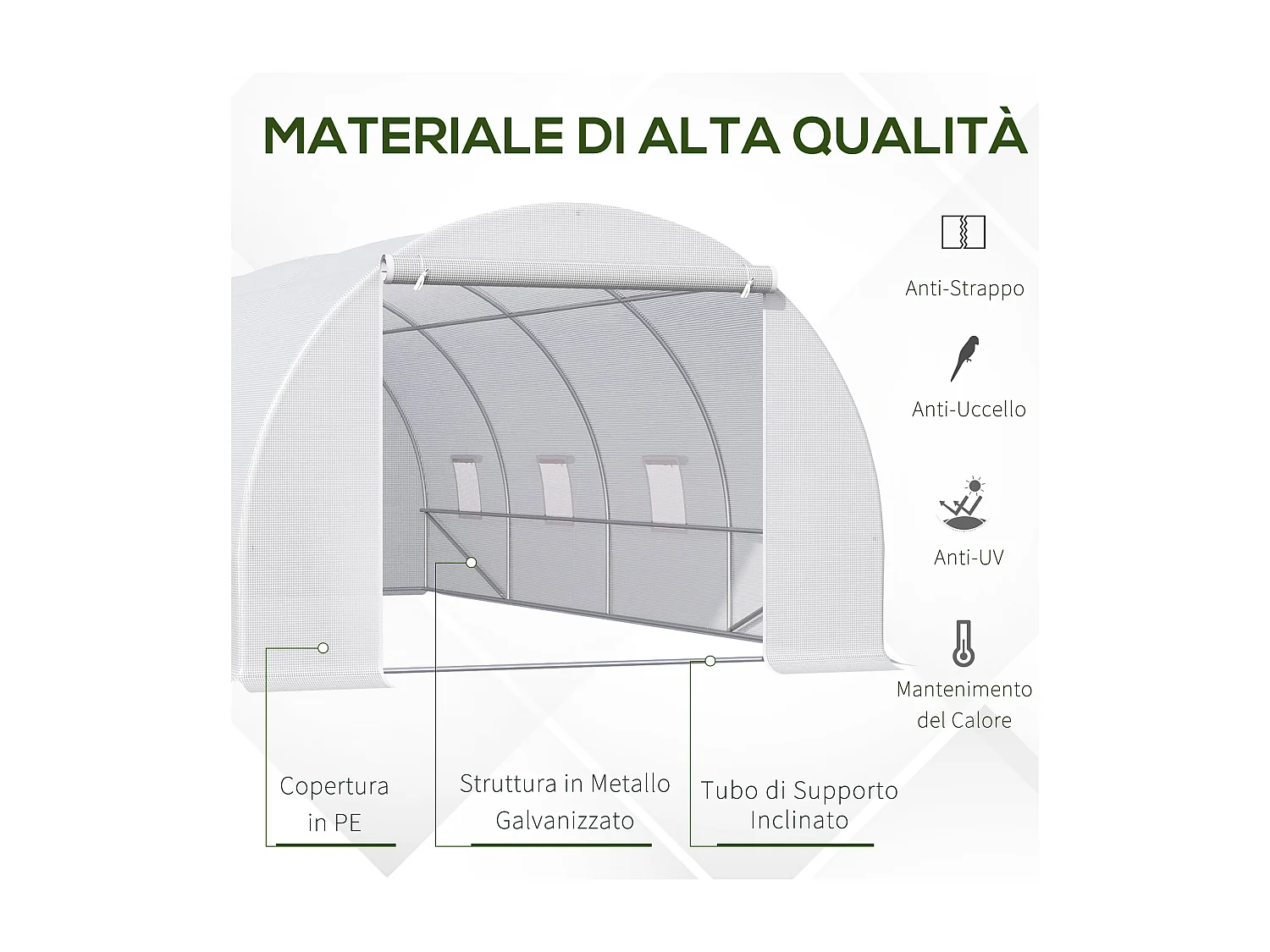 Serra a tunnel 6x3x2m per orto e giardino in metallo e pe