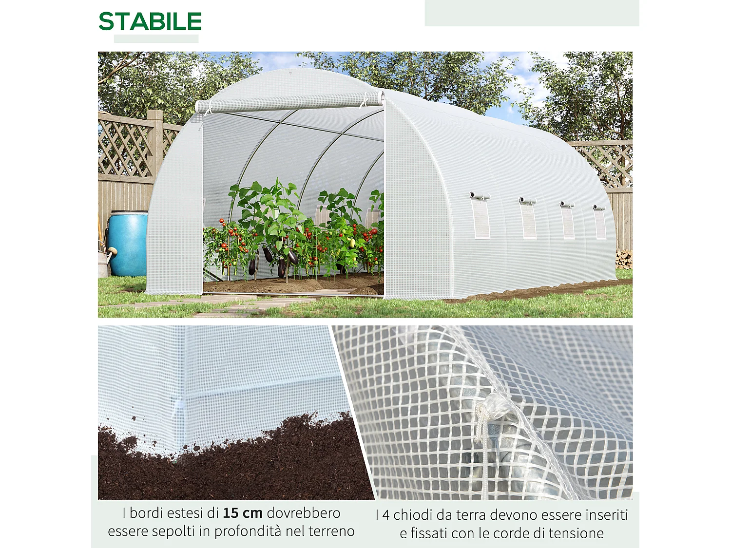 Serra a tunnel 6x3x2m per orto e giardino in metallo e pe