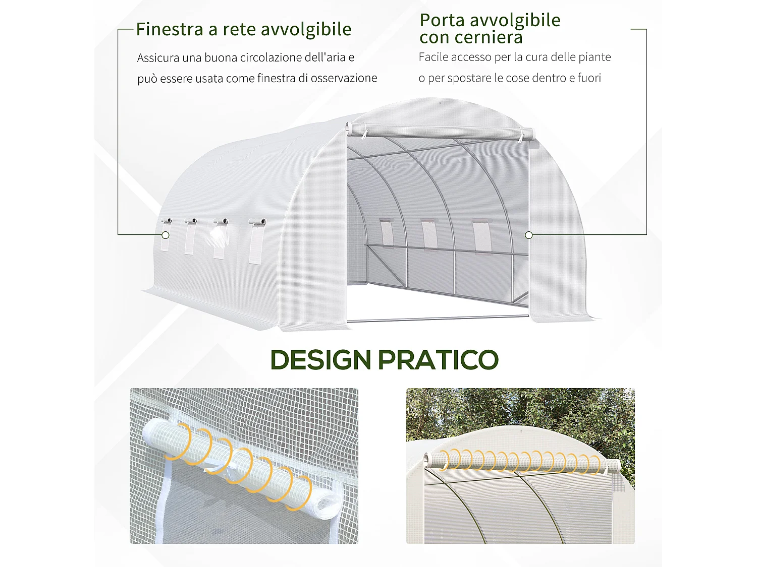 Serra a tunnel 6x3x2m per orto e giardino in metallo e pe