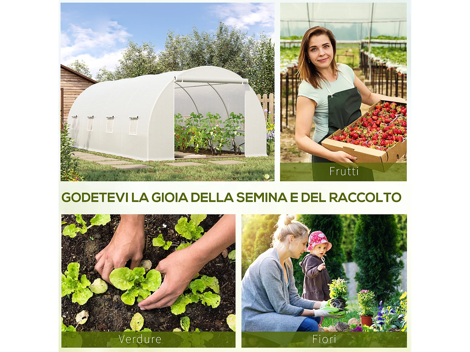 Serra a tunnel 6x3x2m per orto e giardino in metallo e pe