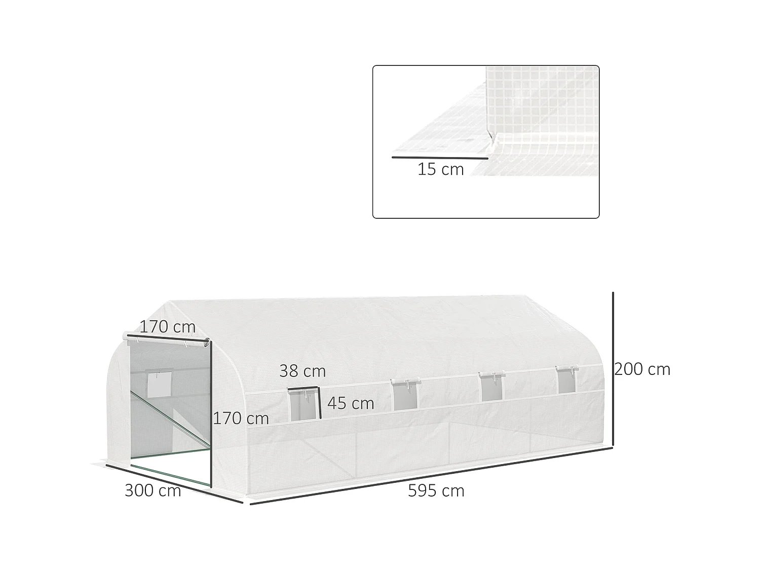 Serra per orto con 8 finestre e porta avvolgibile verde