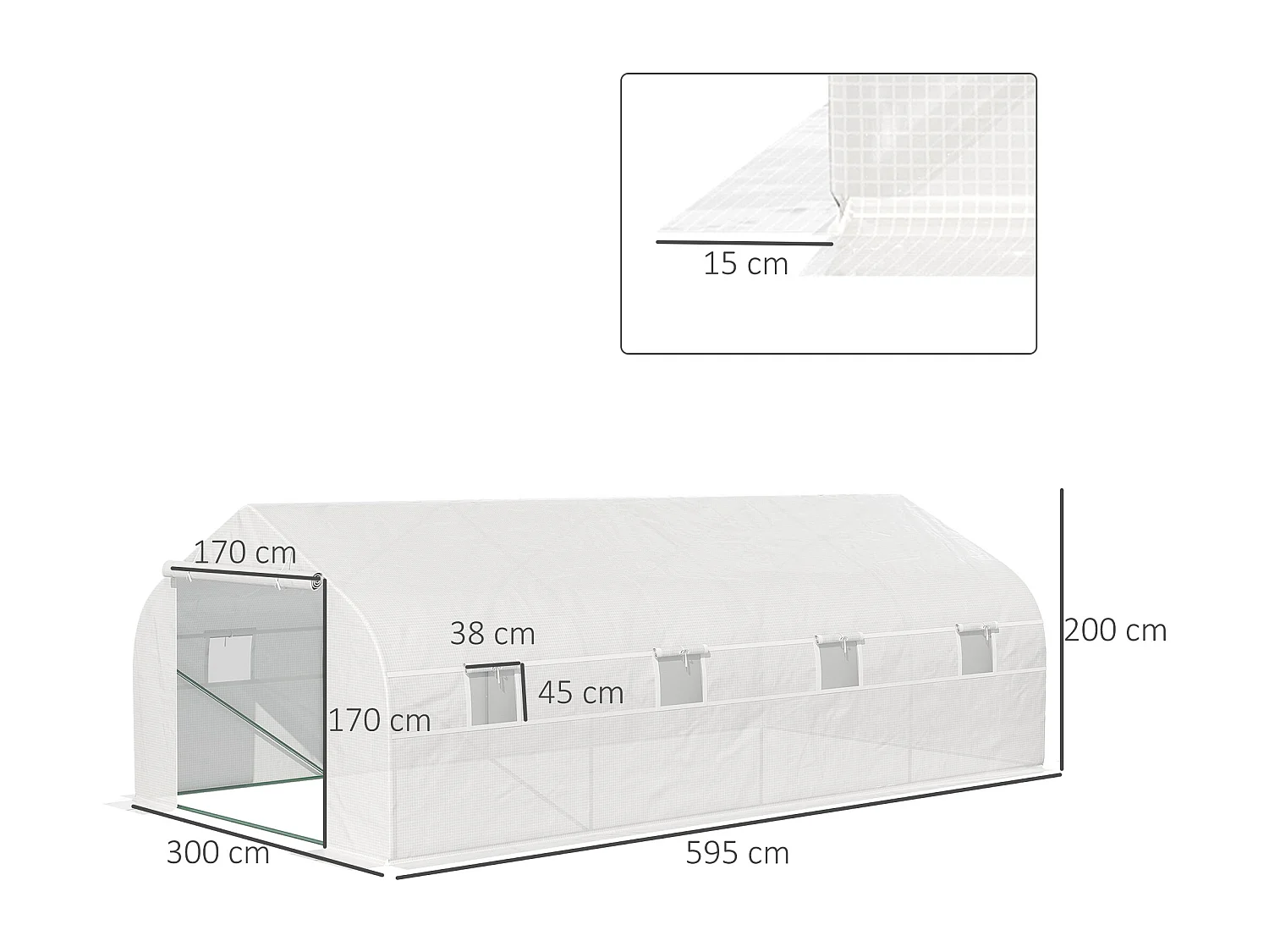 Serra per orto con 8 finestre e porta avvolgibile verde