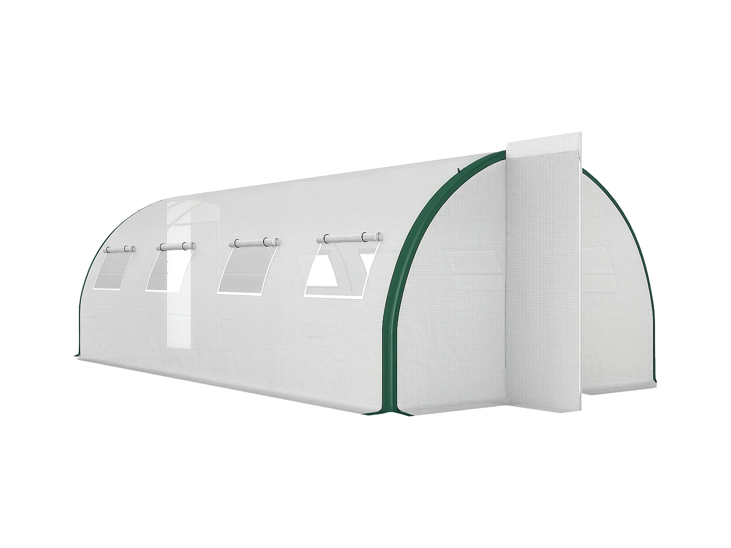 Serra a tunnel 6x3m con 2 porte a cerniera e 8 finestre bianco e verde