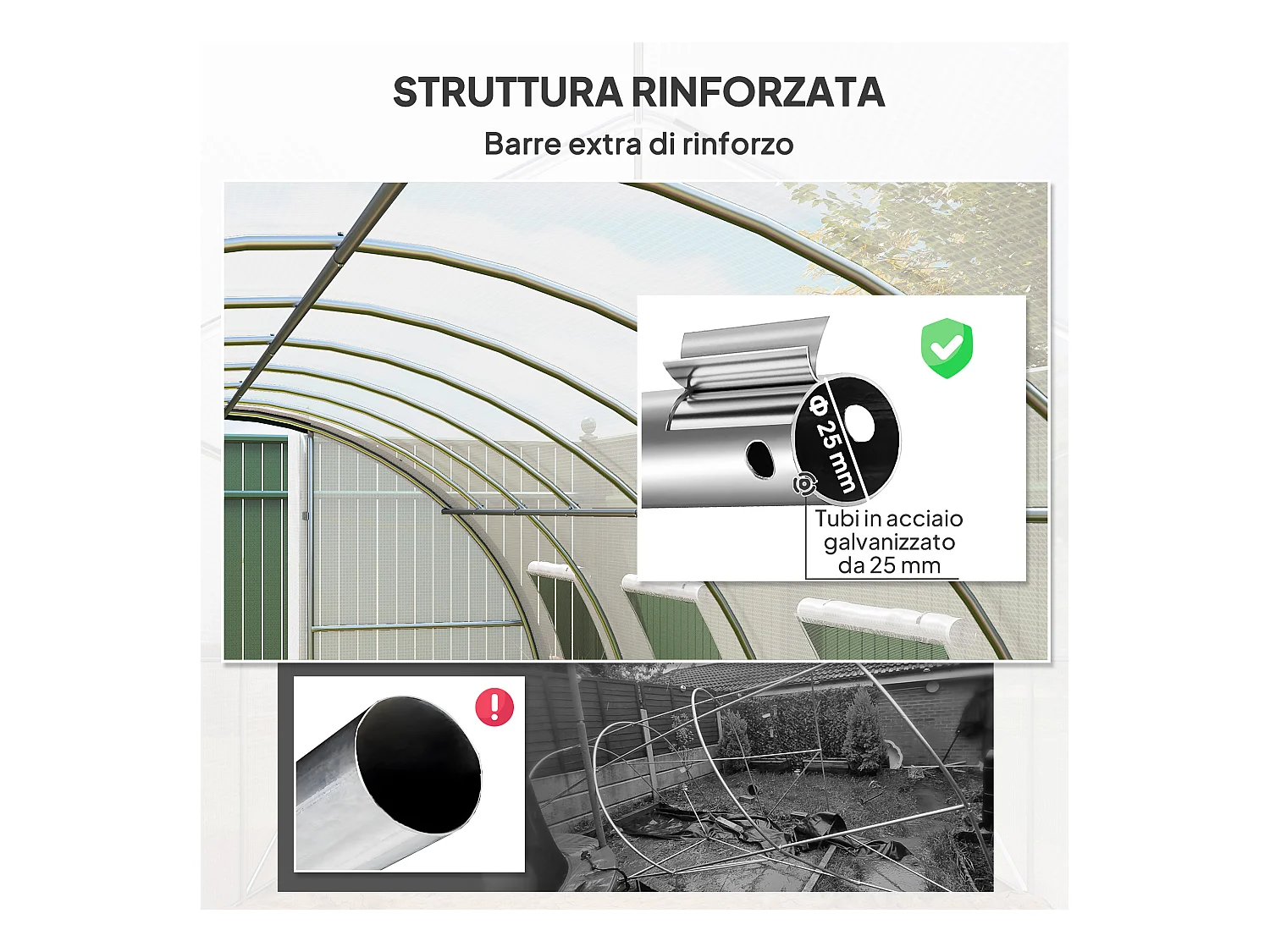 Serra a tunnel 6x3m con 2 porte a cerniera e 8 finestre bianco e verde