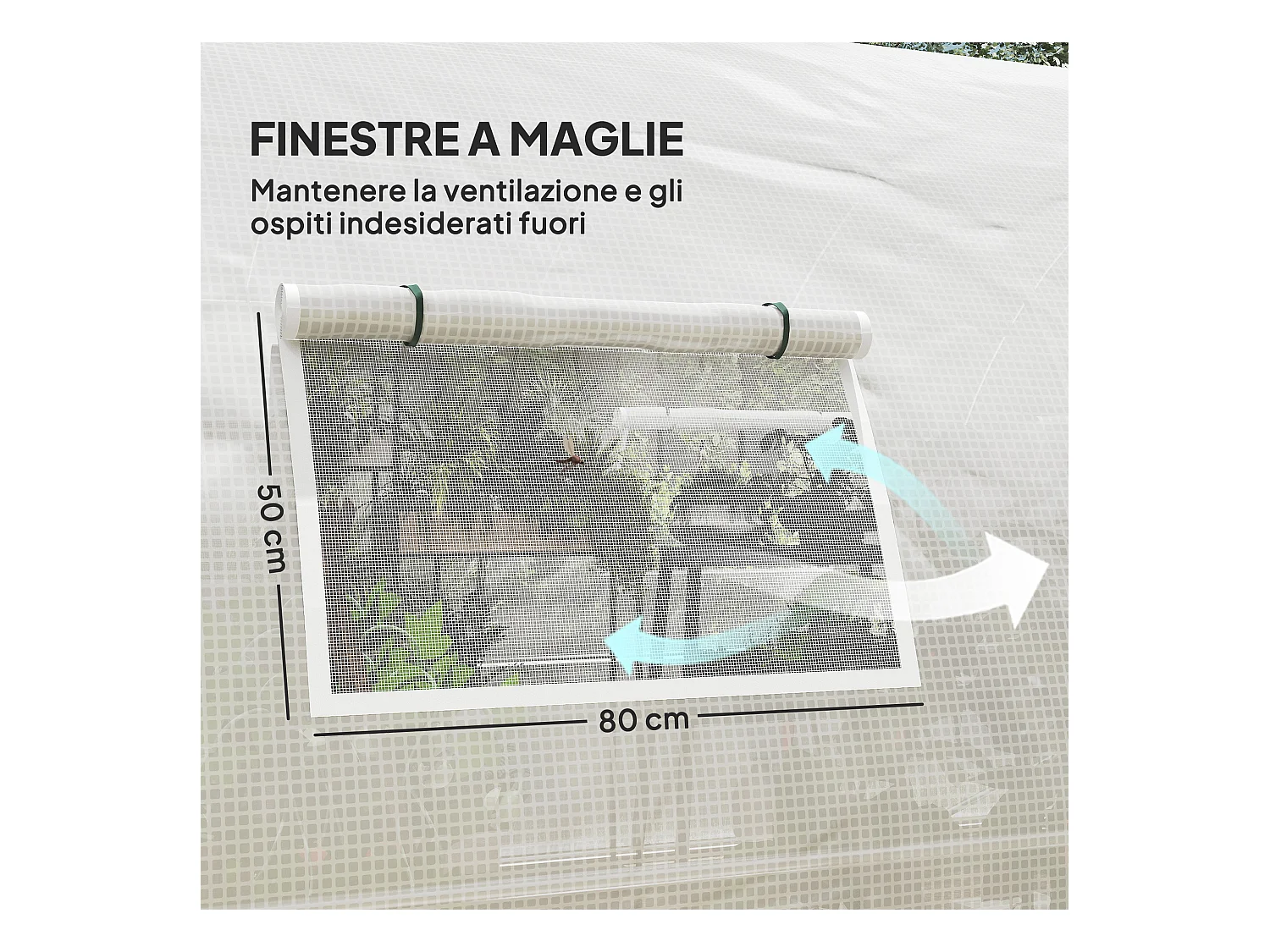 Serra a tunnel 6x3m con 2 porte a cerniera e 8 finestre bianco e verde