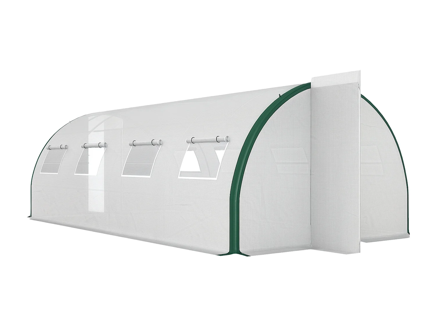 Serra a tunnel 6x3m con 2 porte a cerniera e 8 finestre bianco e verde