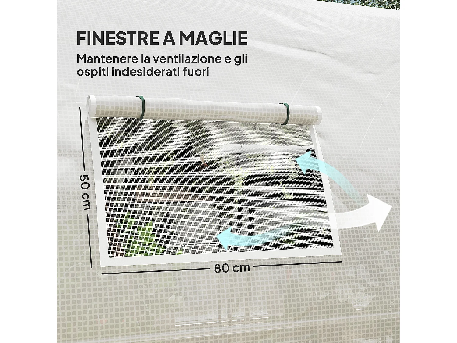 Serra a tunnel 6x3m con 2 porte a cerniera e 8 finestre bianco e verde
